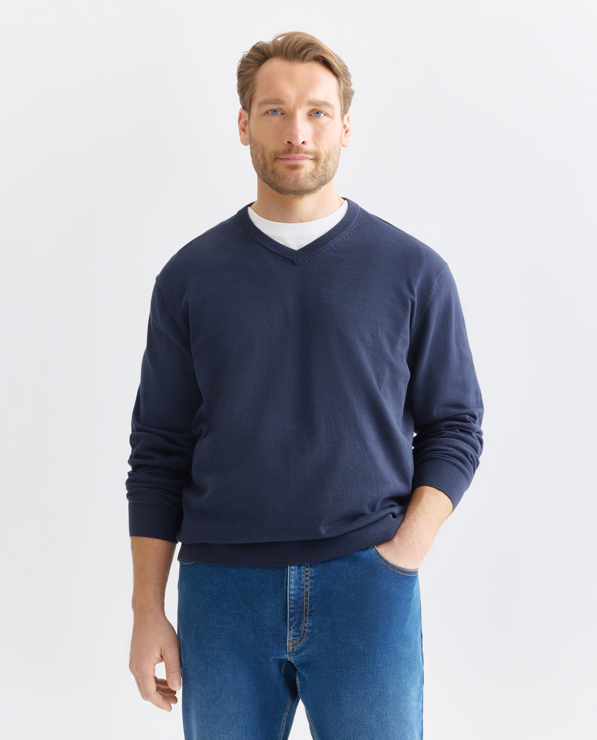 Sueter cuello pico basico hombre. - Dustin - Azul marino Azul marino-1