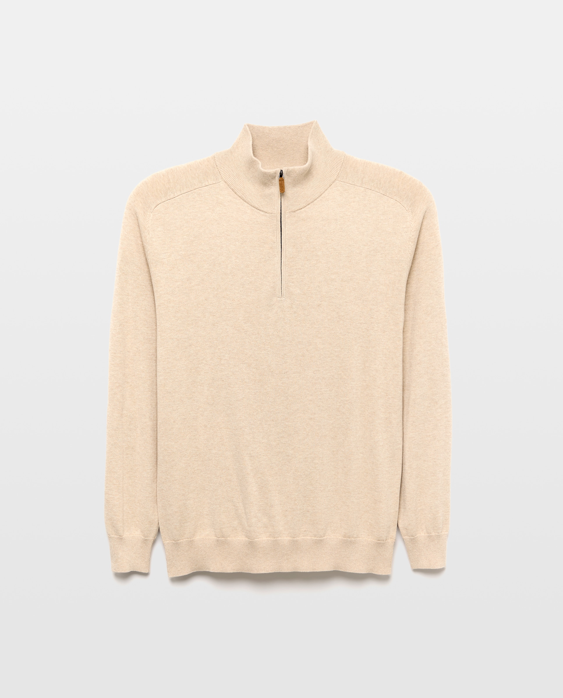 Camisola de Malha Lisa de Gola Semicisne com Fecho de Correr Tamanhos Grandes Bege-4
