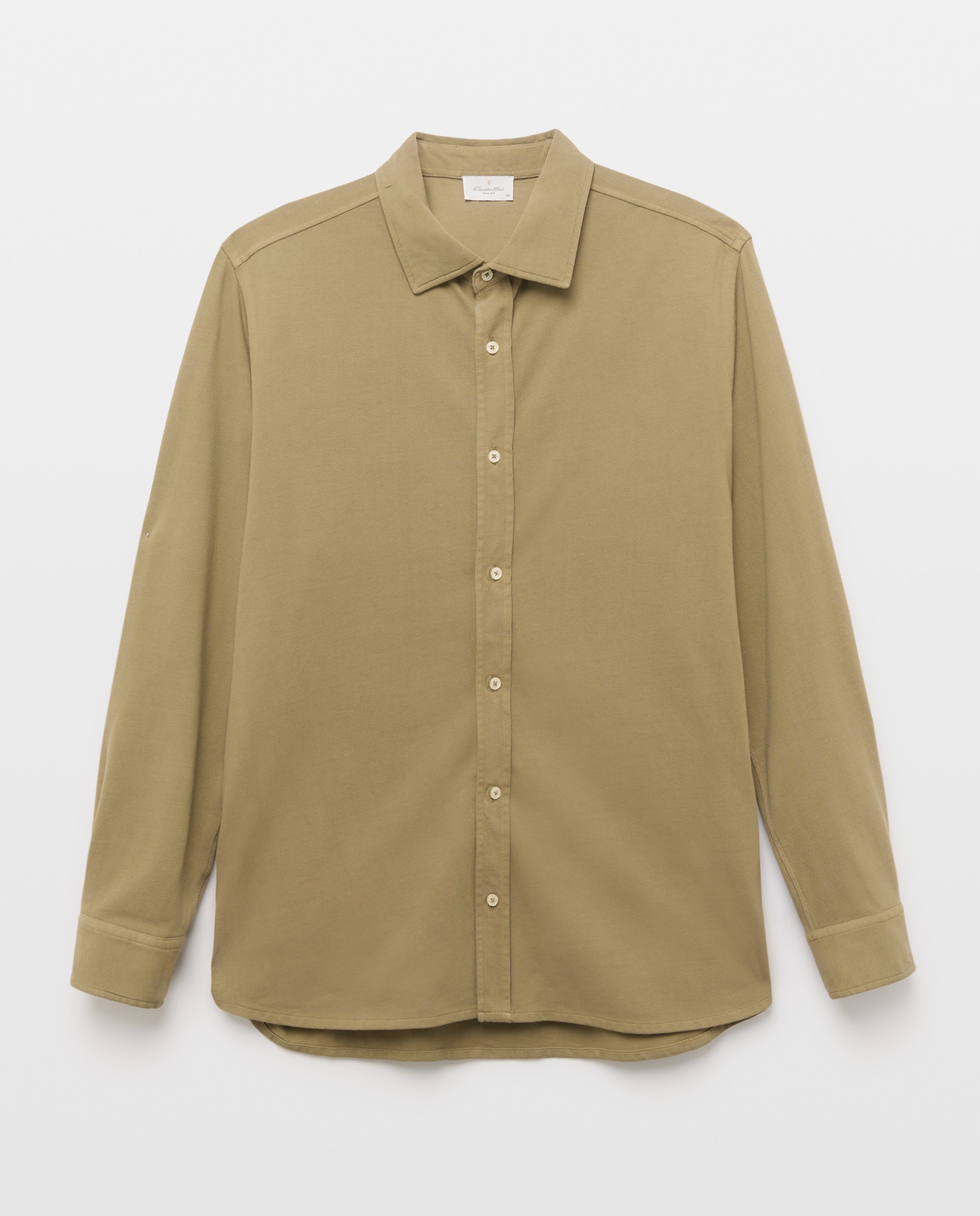 Polo de hombre abierto liso manga larga garmet dye Tallas grandes - Emidio Tucci - Kaki Kaki-4