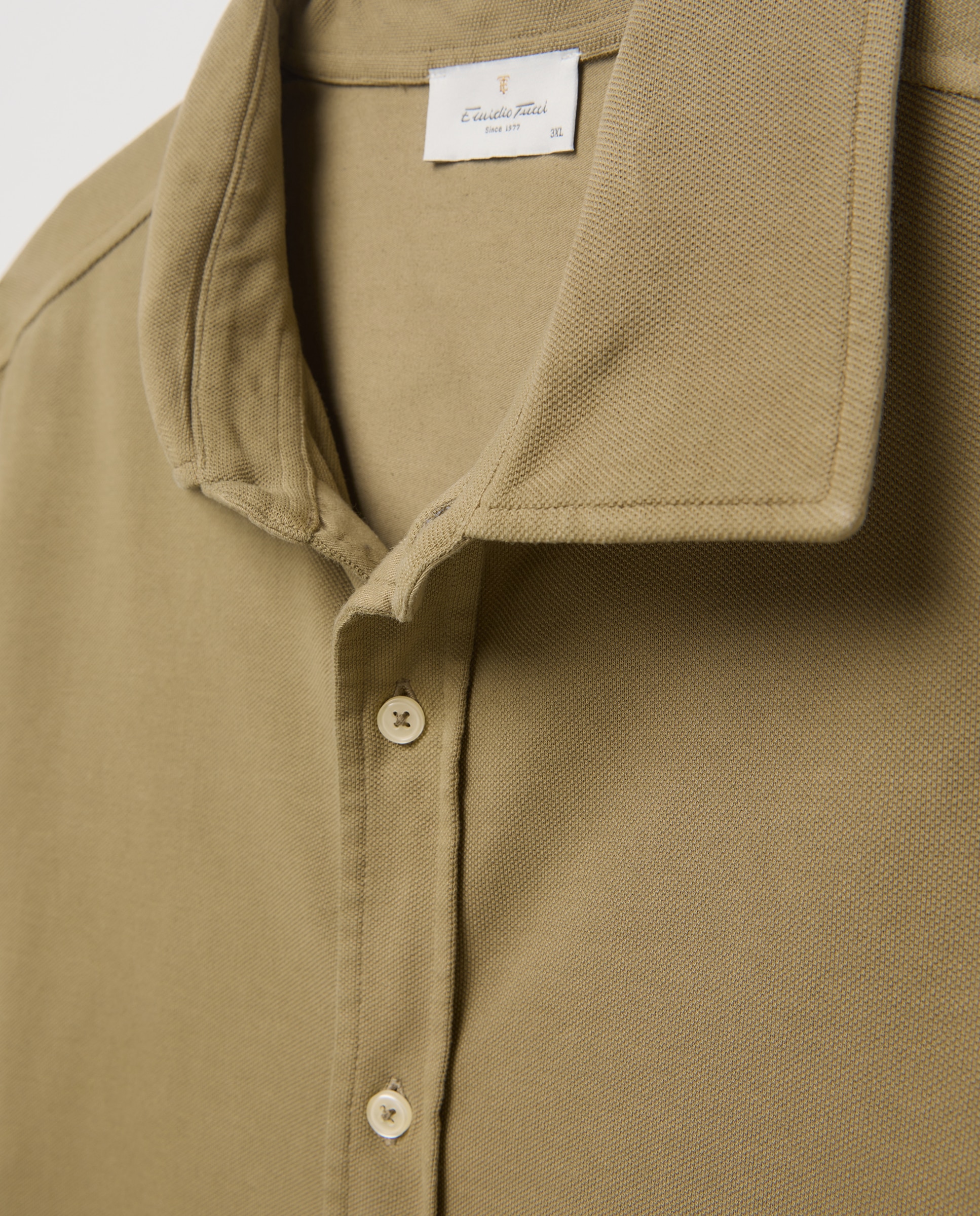 Polo de hombre abierto liso manga larga garmet dye Tallas grandes - Emidio Tucci - Kaki Kaki-5