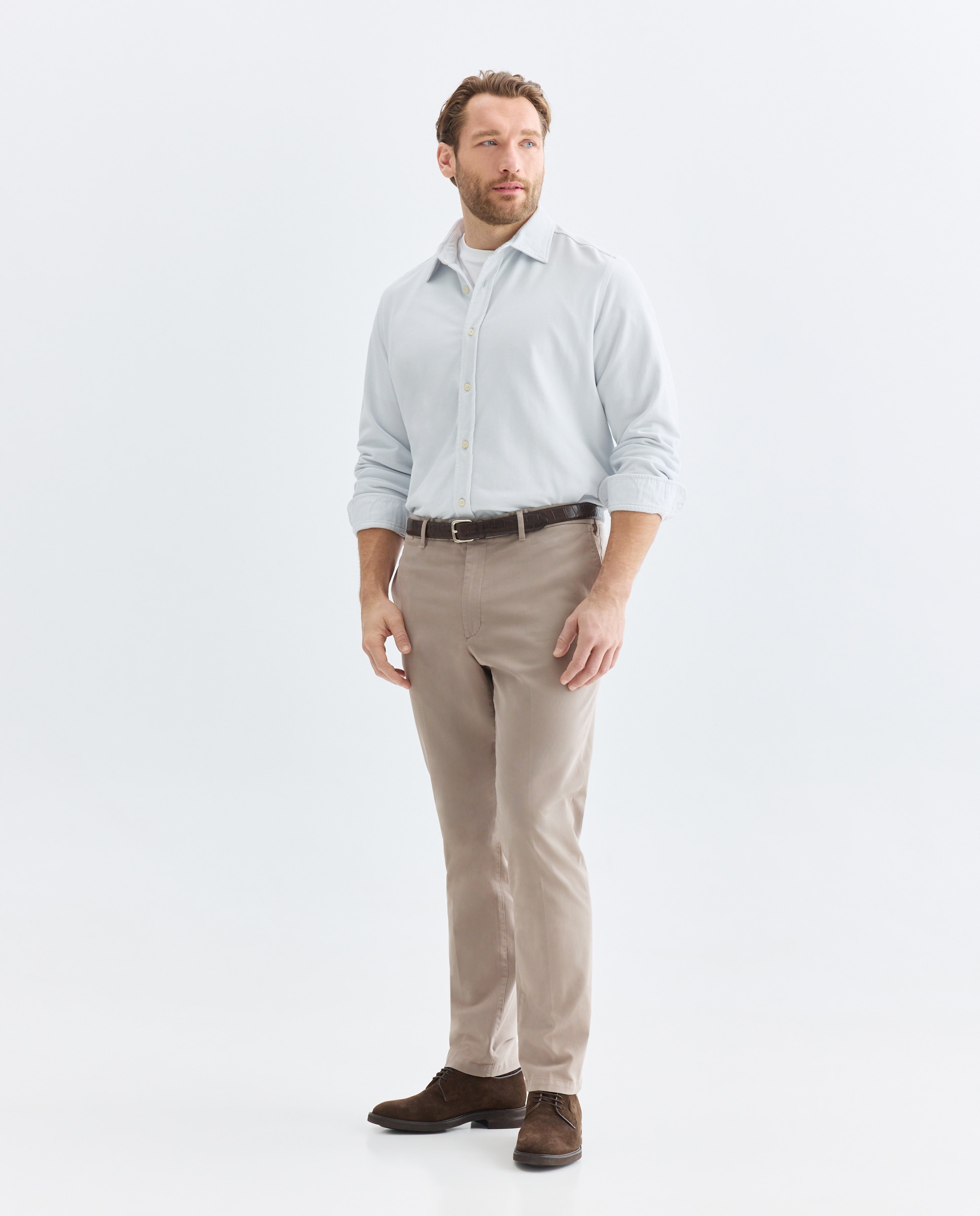 Polo de hombre abierto liso manga larga garmet dye Tallas grandes - Emidio Tucci - Azul Azul-2