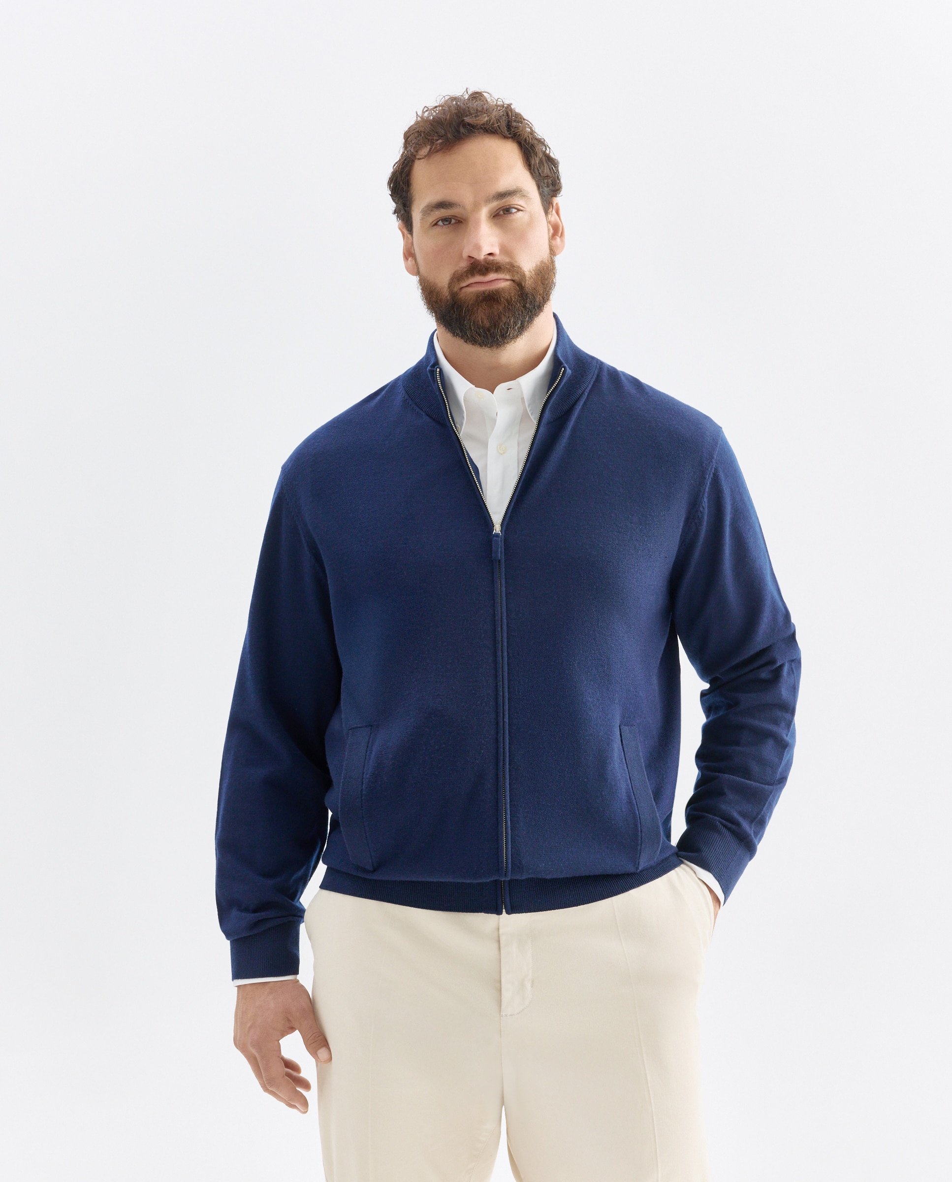 Cardigan cuello semicisne cremallera lavable 100% lana merino hombre - Emidio Tucci - Azul marino Azul marino-1