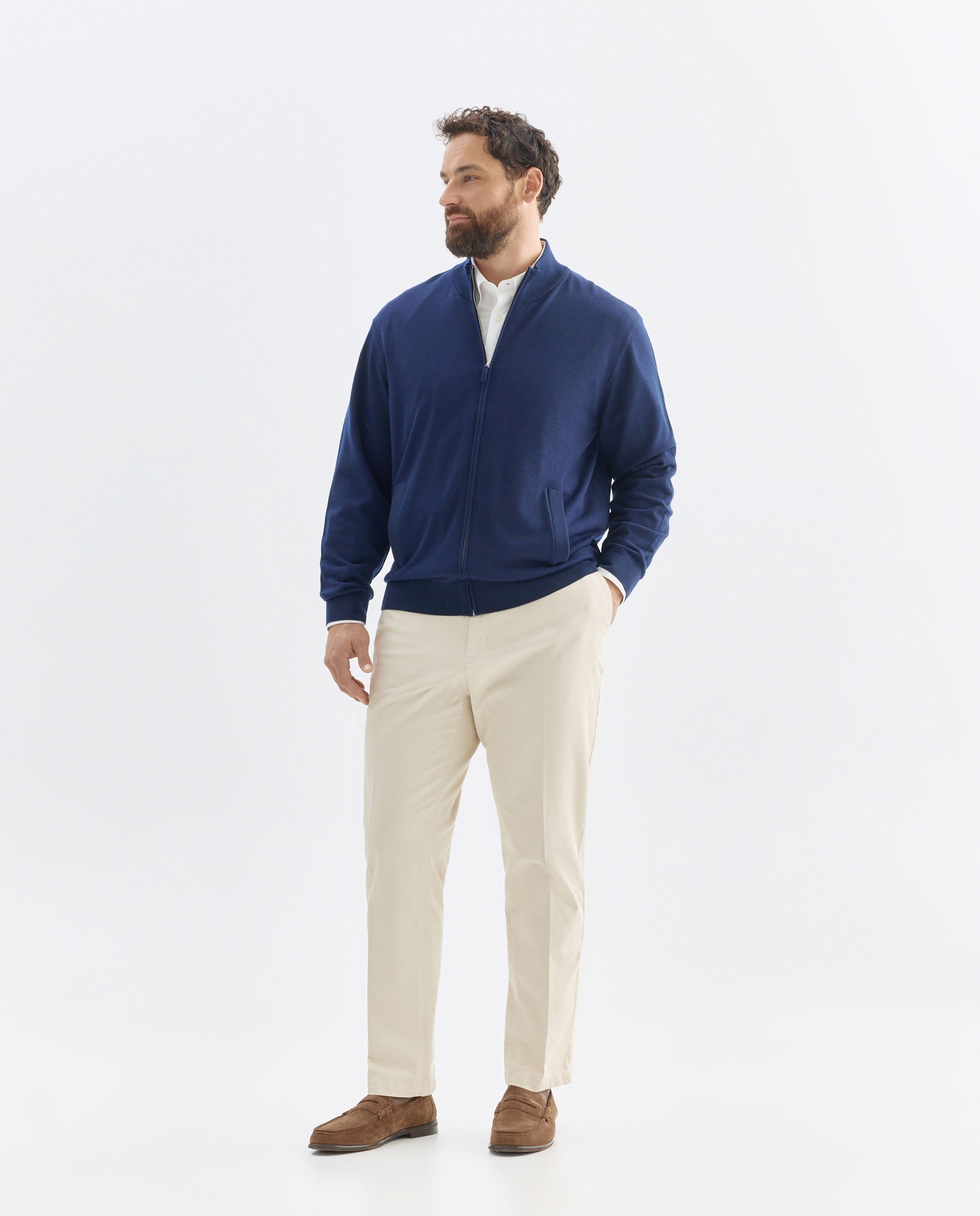 Cardigan cuello semicisne cremallera lavable 100% lana merino hombre - Emidio Tucci - Azul marino Azul marino-2