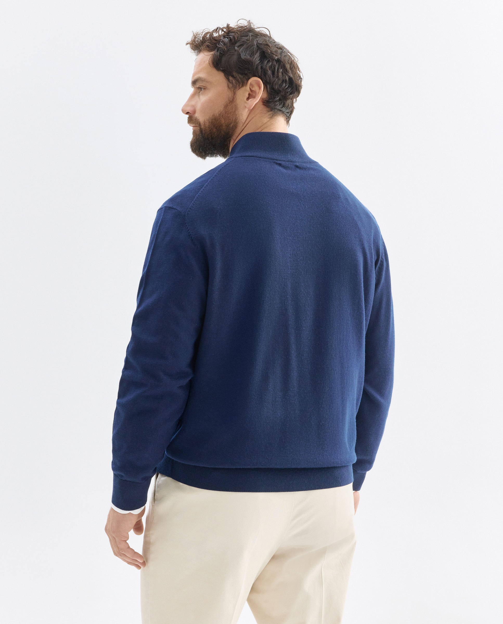 Cardigan cuello semicisne cremallera lavable 100% lana merino hombre - Emidio Tucci - Azul marino Azul marino-3