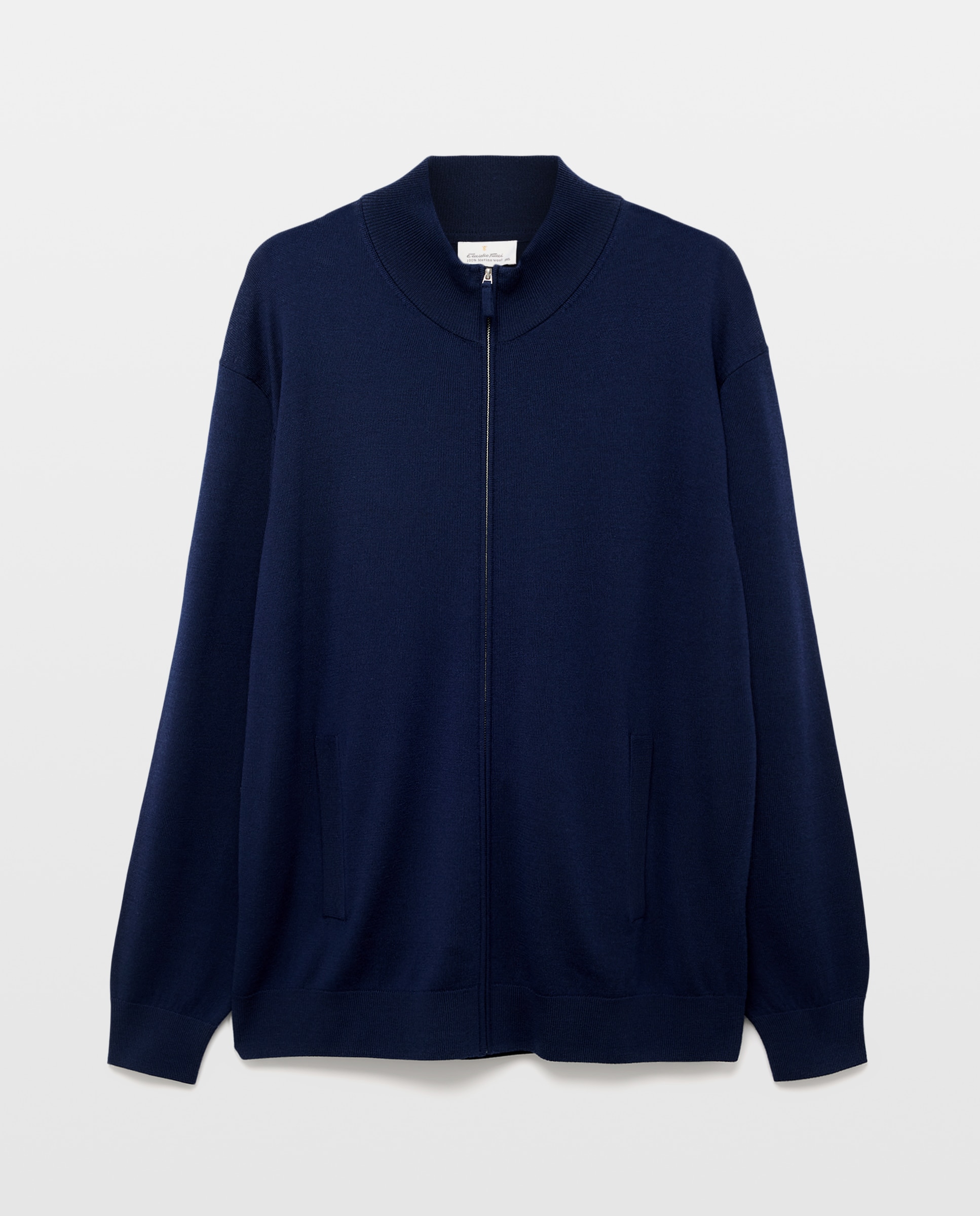 Cardigan cuello semicisne cremallera lavable 100% lana merino hombre - Emidio Tucci - Azul marino Azul marino-4