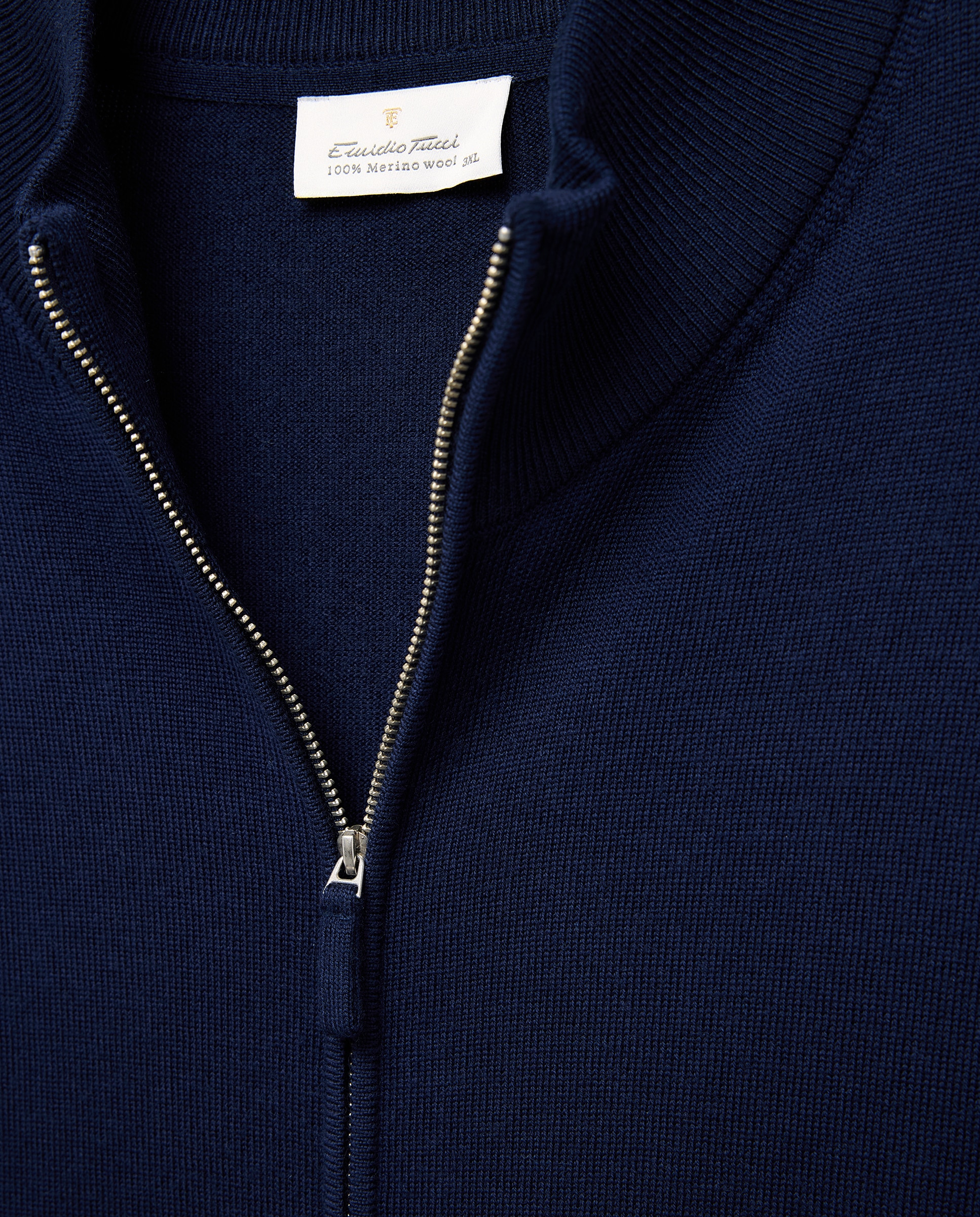 Cardigan cuello semicisne cremallera lavable 100% lana merino hombre - Emidio Tucci - Azul marino Azul marino-5