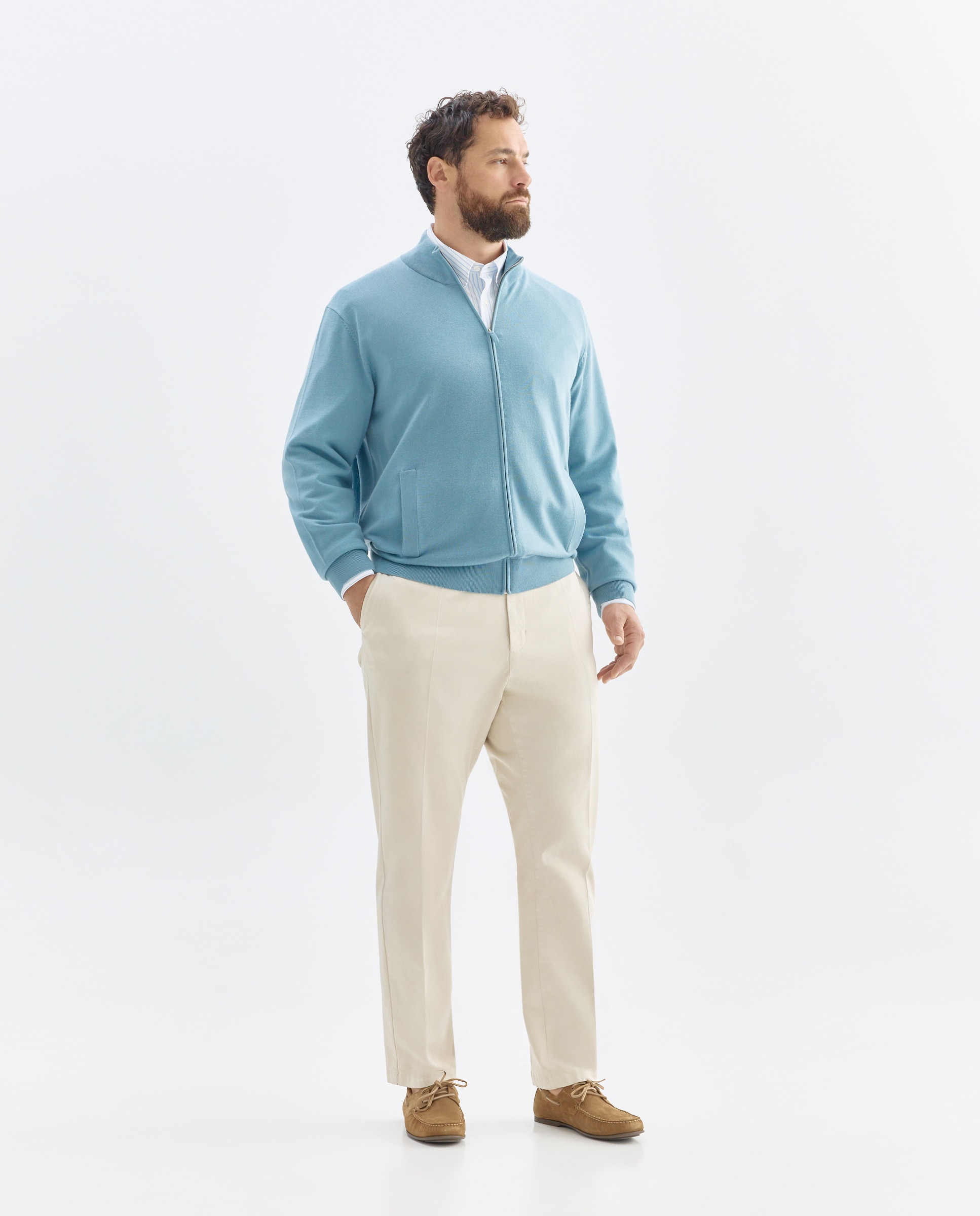 Cardigan Liso com Botões Tamanhos Grandes Azul-claro-2