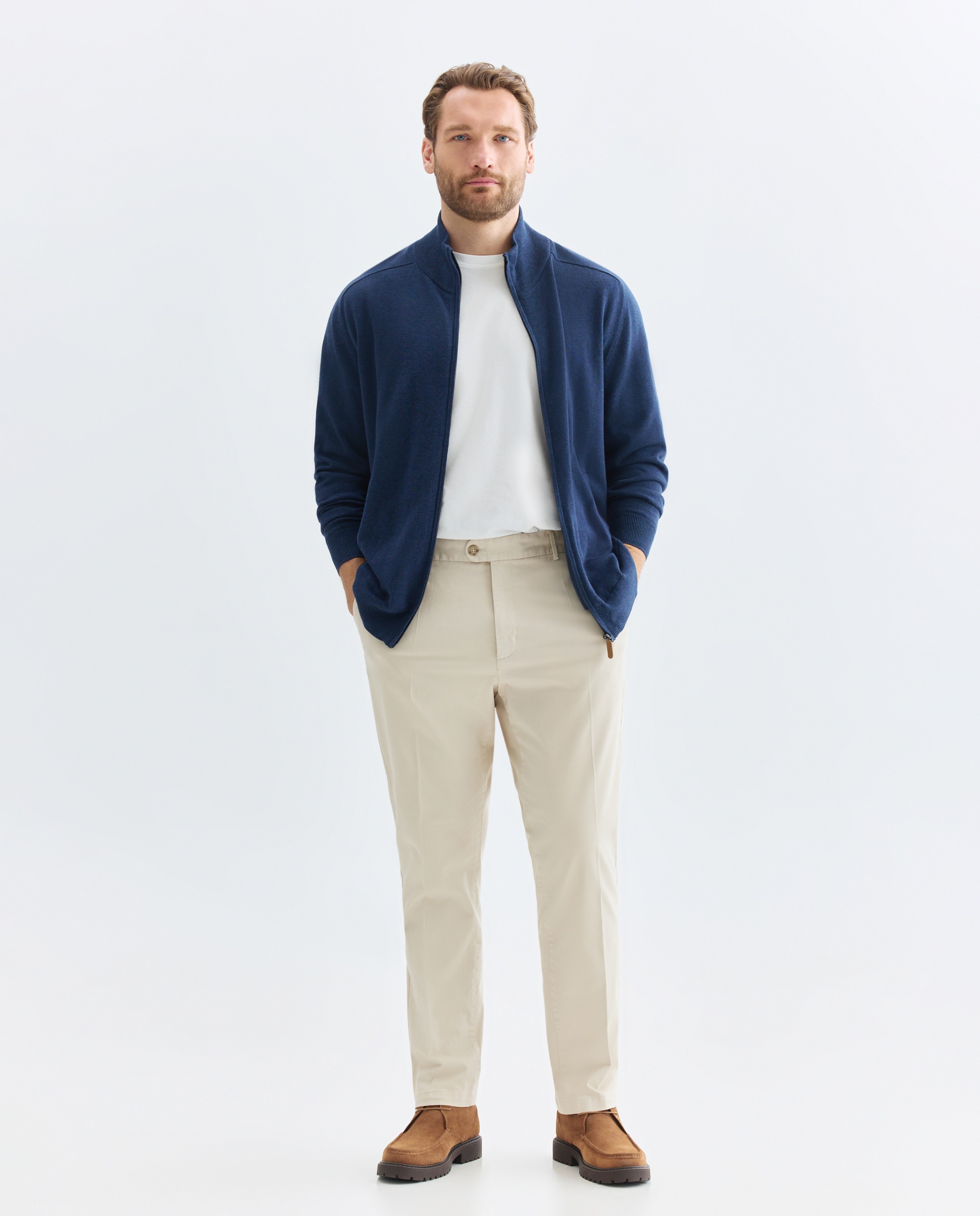 Cardigan Liso de Gola Semicisne com Fecho de Correr Tamanhos Grandes Azul-2
