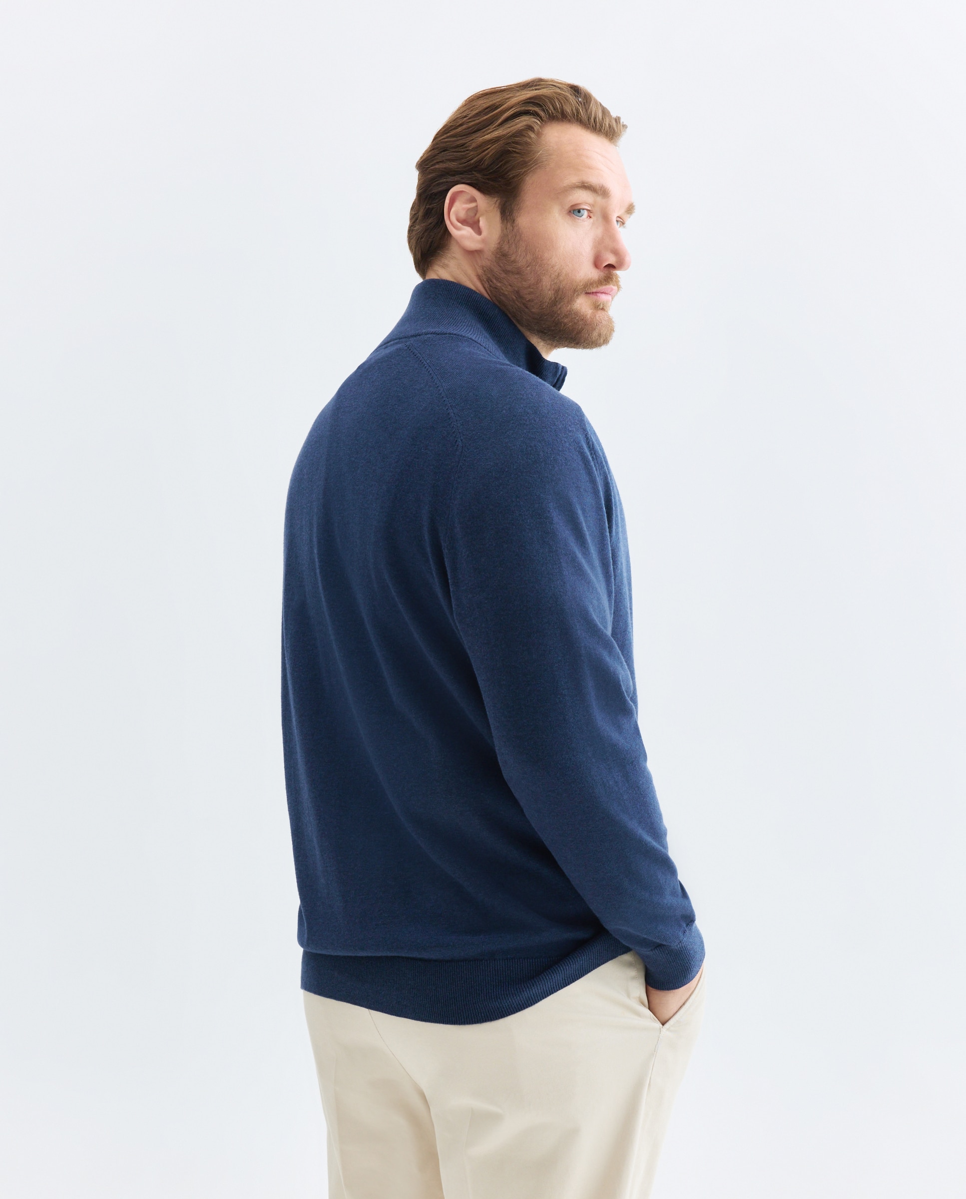 Cardigan Liso de Gola Semicisne com Fecho de Correr Tamanhos Grandes Azul-3