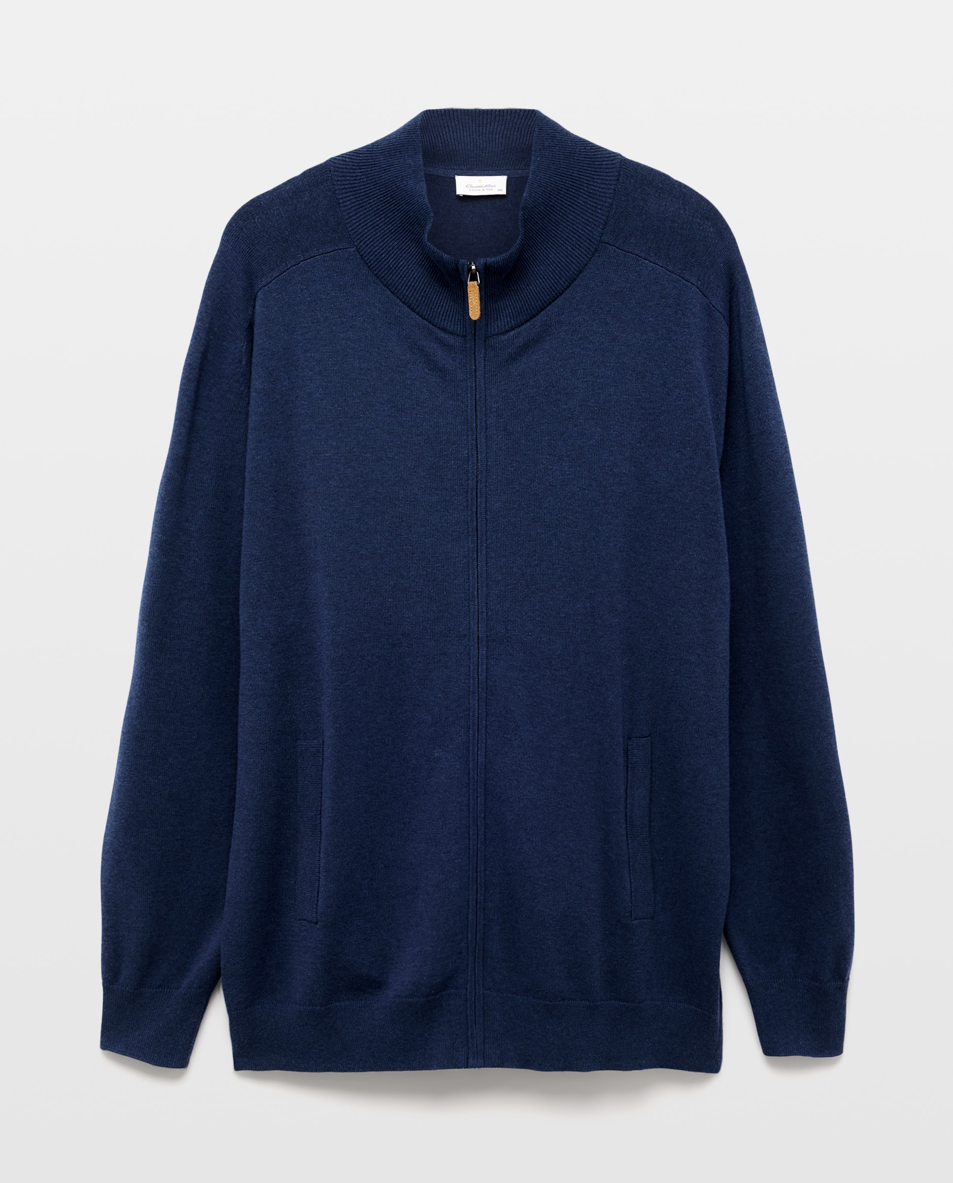Cardigan Liso de Gola Semicisne com Fecho de Correr Tamanhos Grandes Azul-4