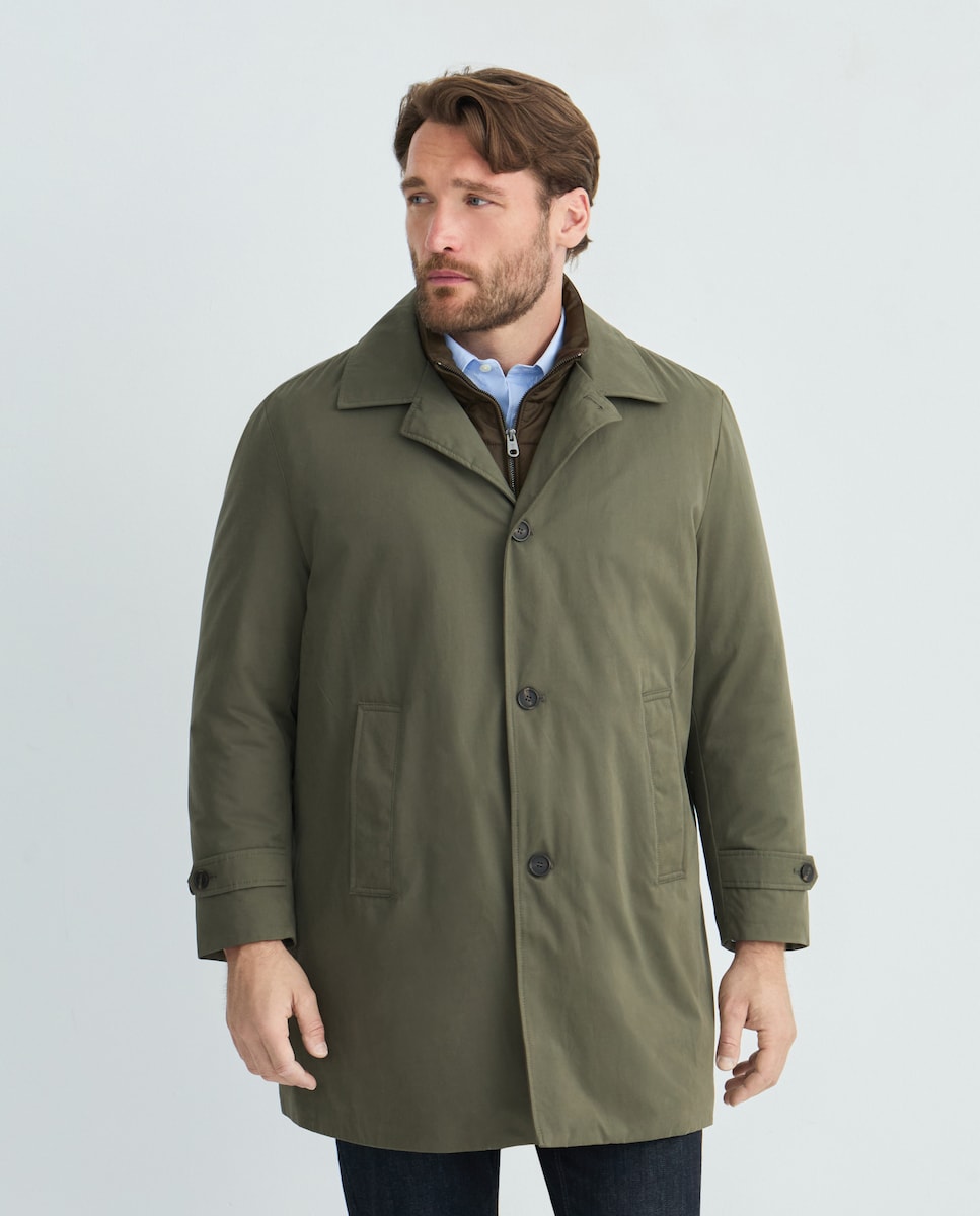 Gabardina de hombre, tallas grandes cuello camisero y pecherin