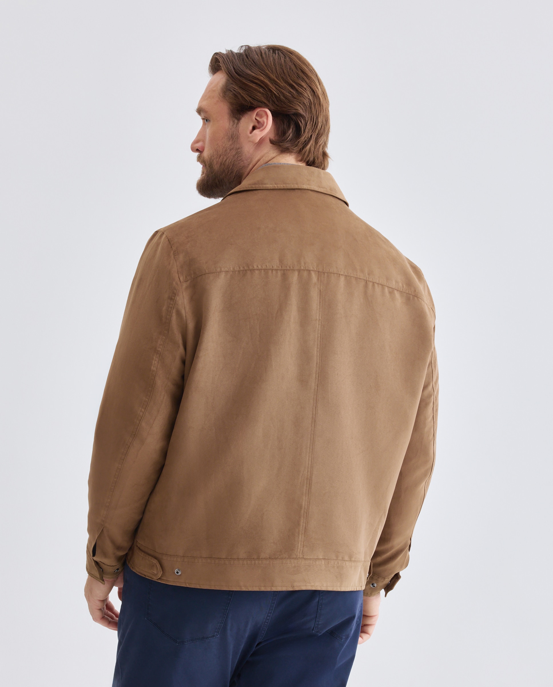 Cazadora de antelina con cremallera y cuello camisero de hombre de tallas grandes - Dustin - Marrón Marrón-3