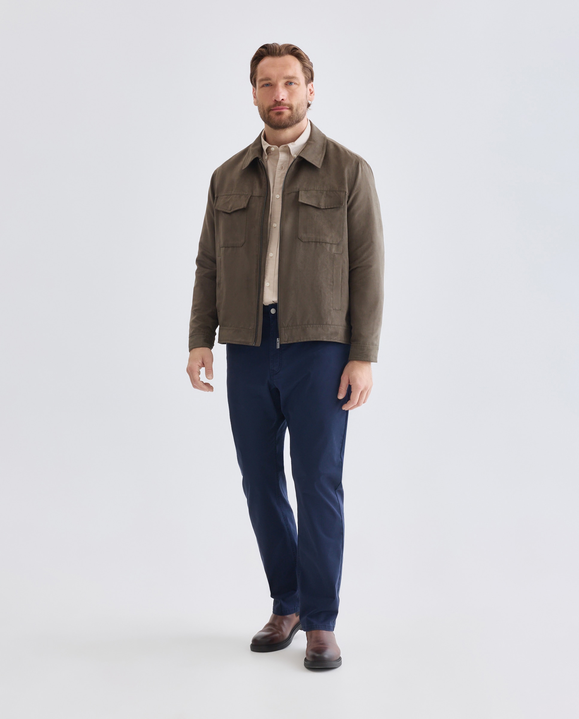 Cazadora de antelina con cremallera y cuello camisero de hombre de tallas grandes - Dustin - Verde Verde-2