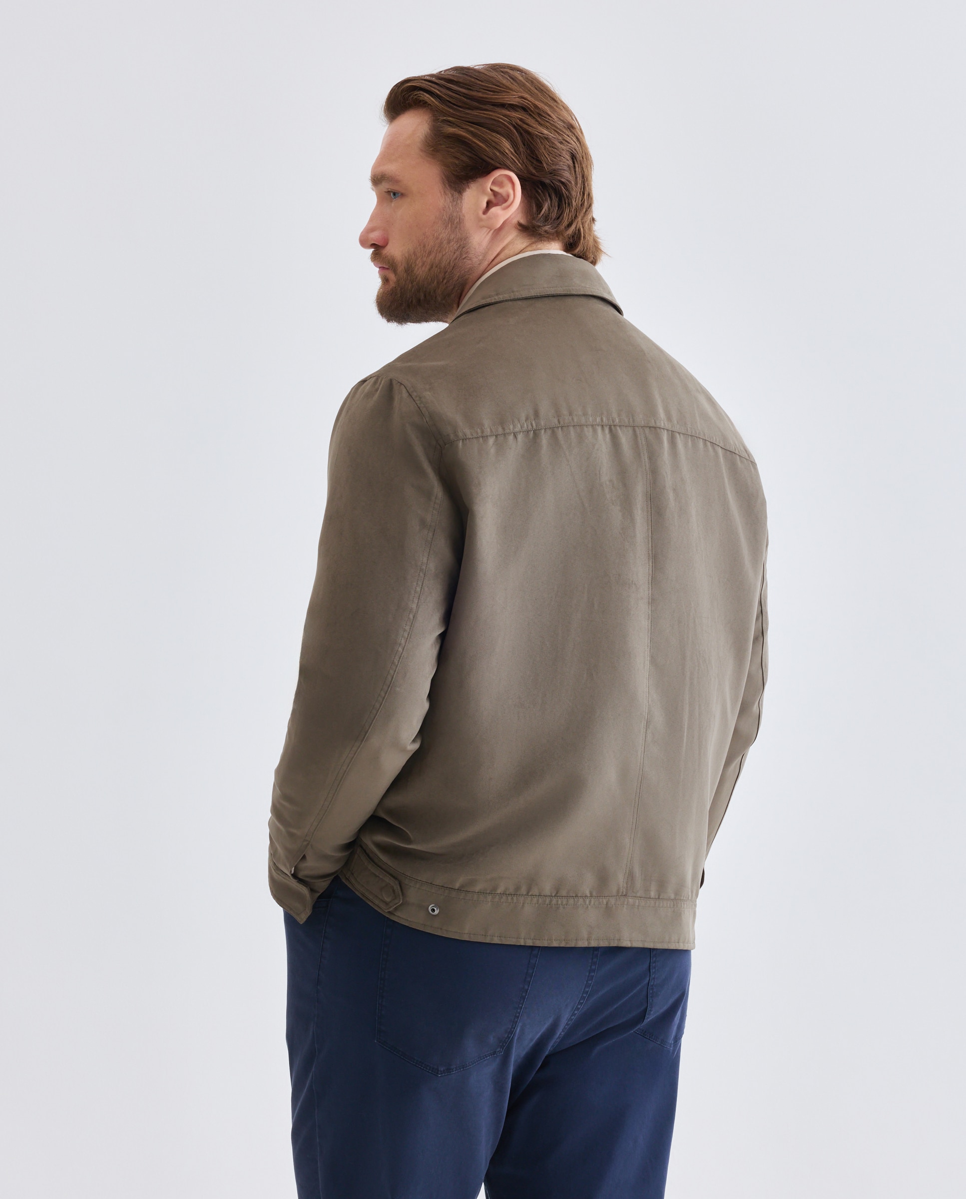 Cazadora de antelina con cremallera y cuello camisero de hombre de tallas grandes - Dustin - Verde Verde-3