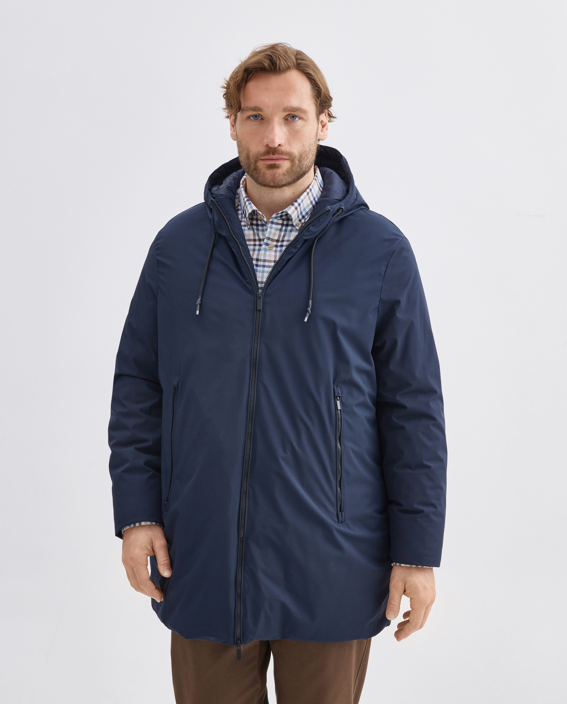 Parka larga de tejido repelente al agua con capucha de hombre de tallas grandes - Dustin - Azul marino Azul marino-1