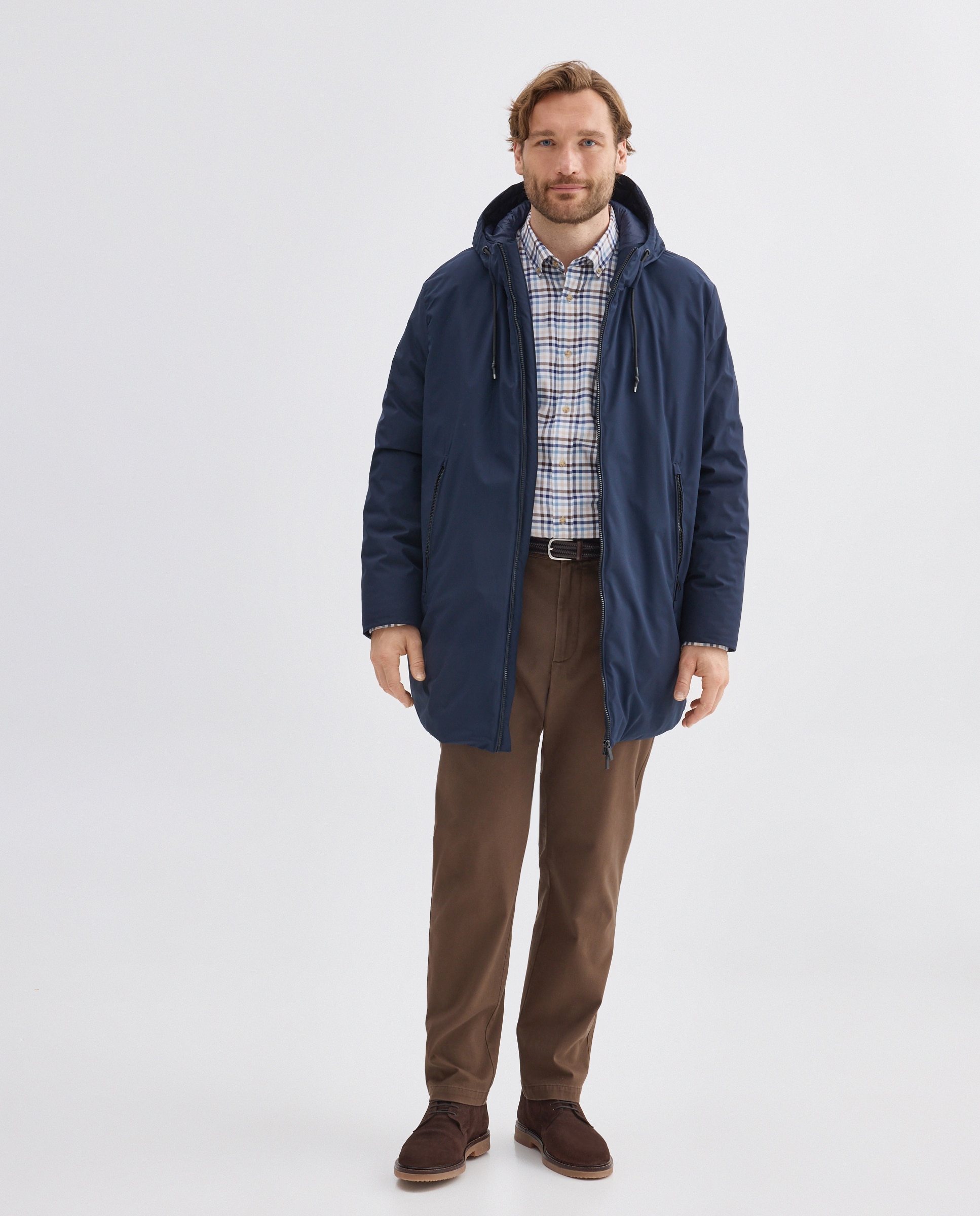 Parka larga de tejido repelente al agua con capucha de hombre de tallas grandes - Dustin - Azul marino Azul marino-2