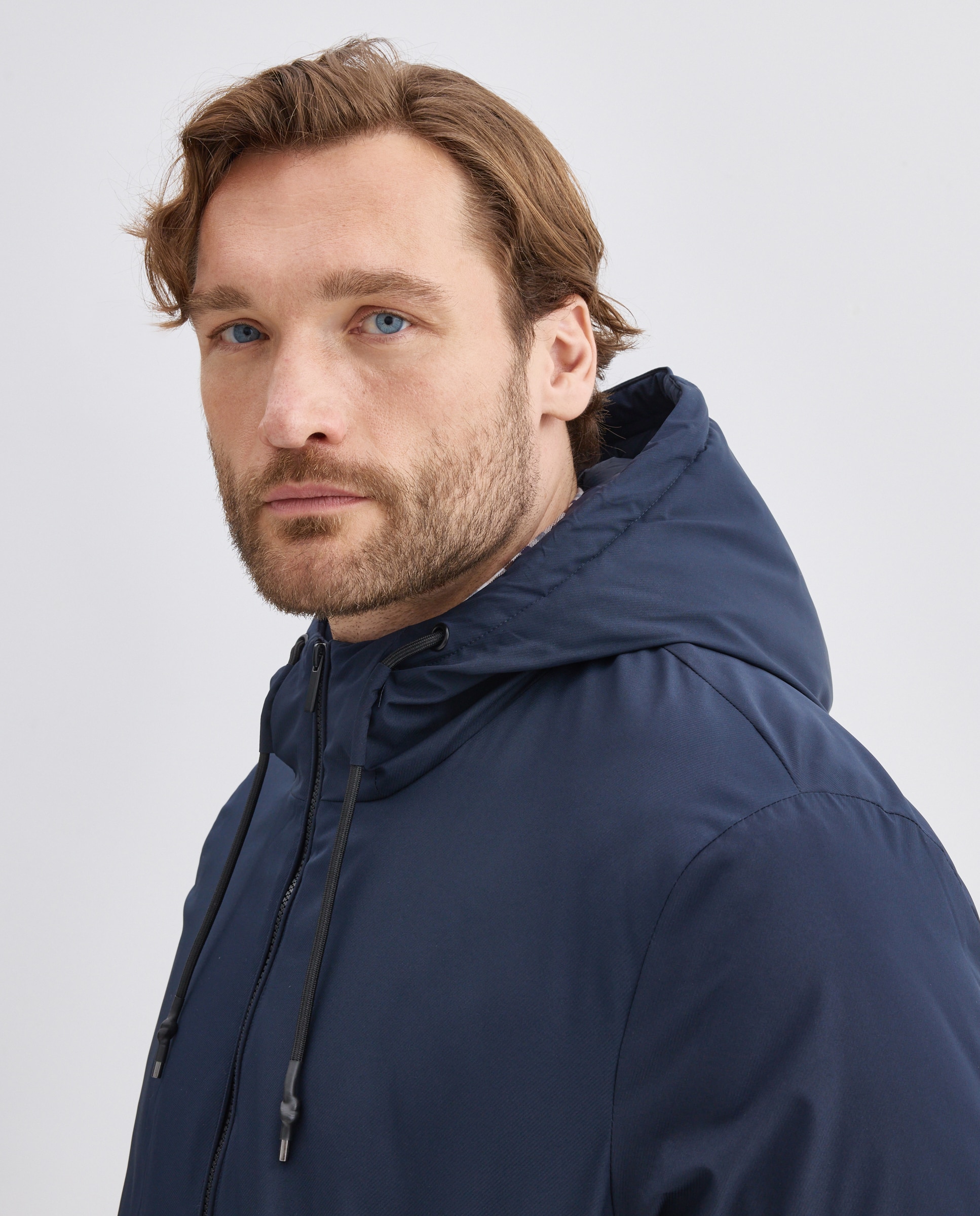 Parka larga de tejido repelente al agua con capucha de hombre de tallas grandes - Dustin - Azul marino Azul marino-3
