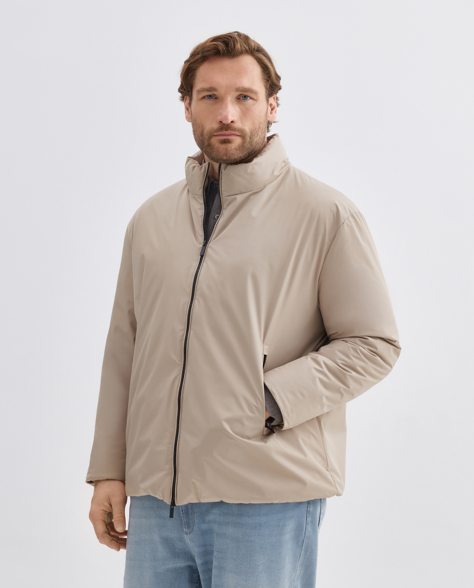Parka corta de tejido repelente al agua con cremalleras de hombre de tallas grandes - Dustin - Beige Beige-1
