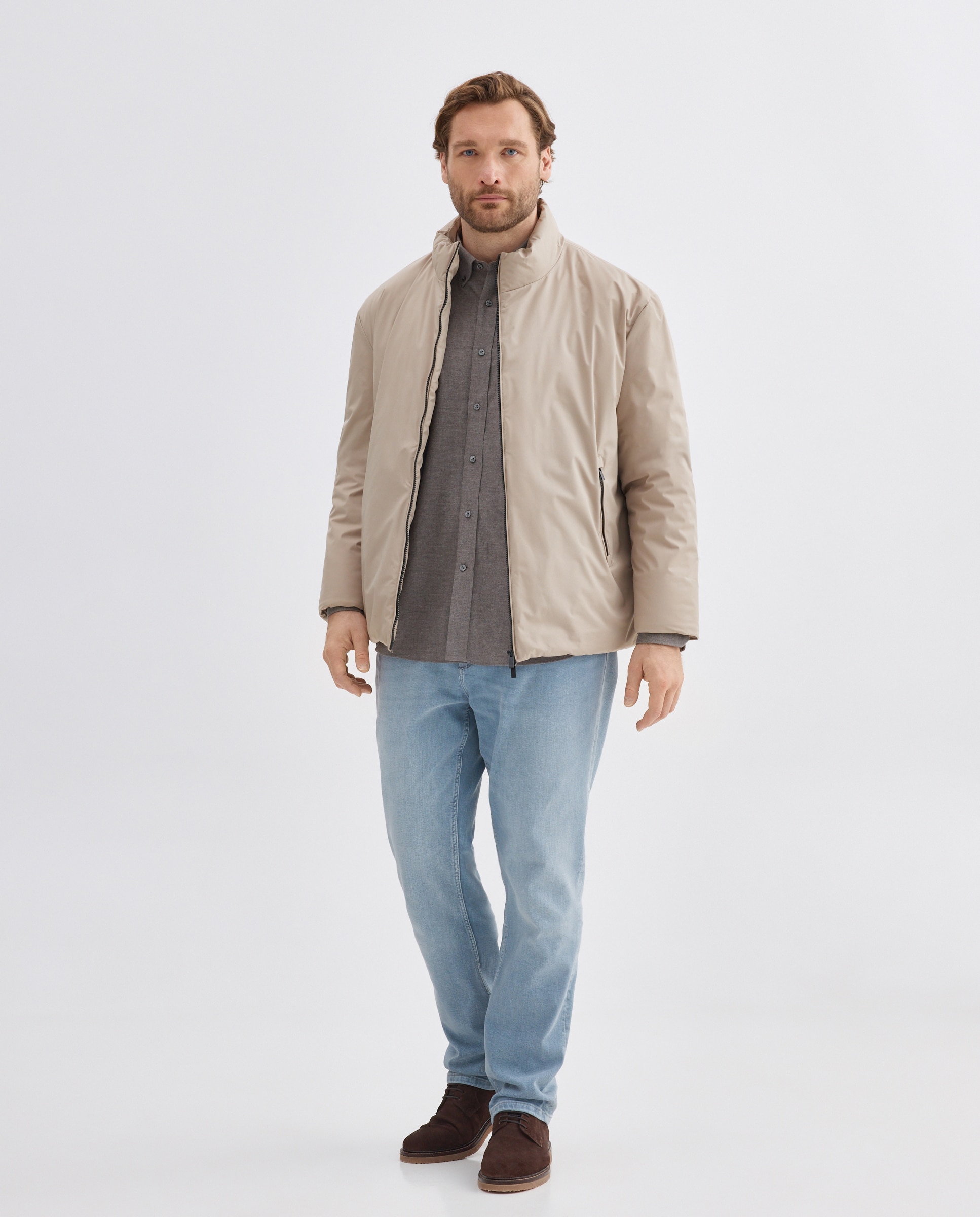 Parka corta de tejido repelente al agua con cremalleras de hombre de tallas grandes - Dustin - Beige Beige-3
