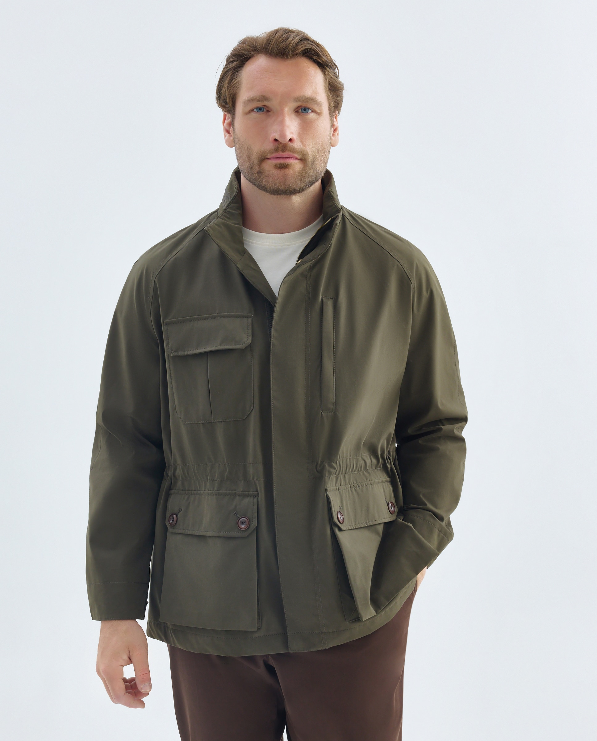 Parka transpirable y repelente al agua mezcla con algodón hombre tallas grandes - Emidio Tucci - Kaki Kaki-1