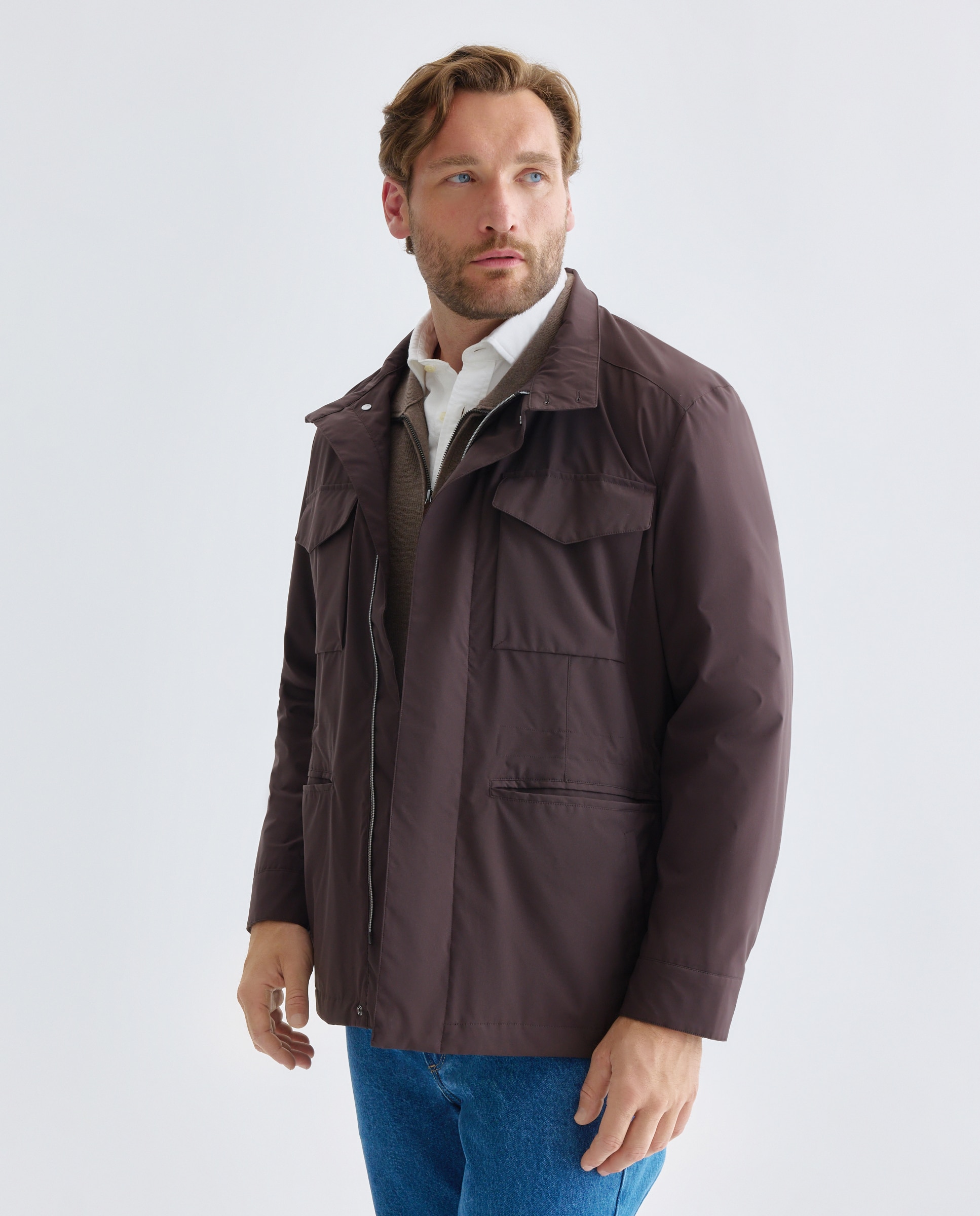 Parka multibolsillos tejido técnico hombre tallas grandes - Emidio Tucci - Marrón oscuro Marrón oscuro-1