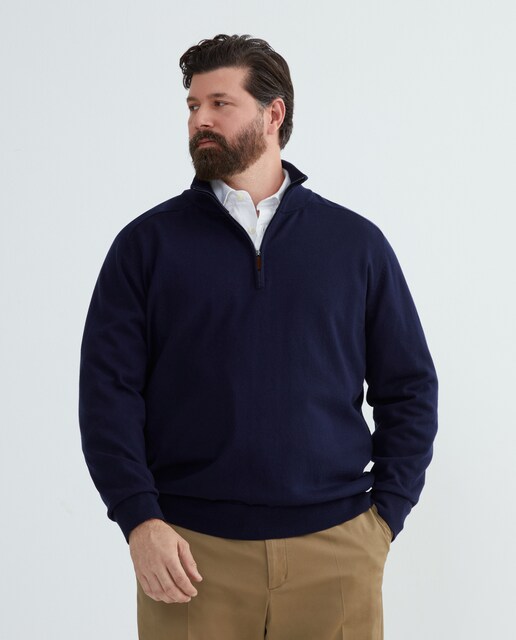 Imagem 0 de Camisola de Malha Lisa de Algodão Merino Tamanhos Grandes com Gola Semi Cisne e Fecho de Correr