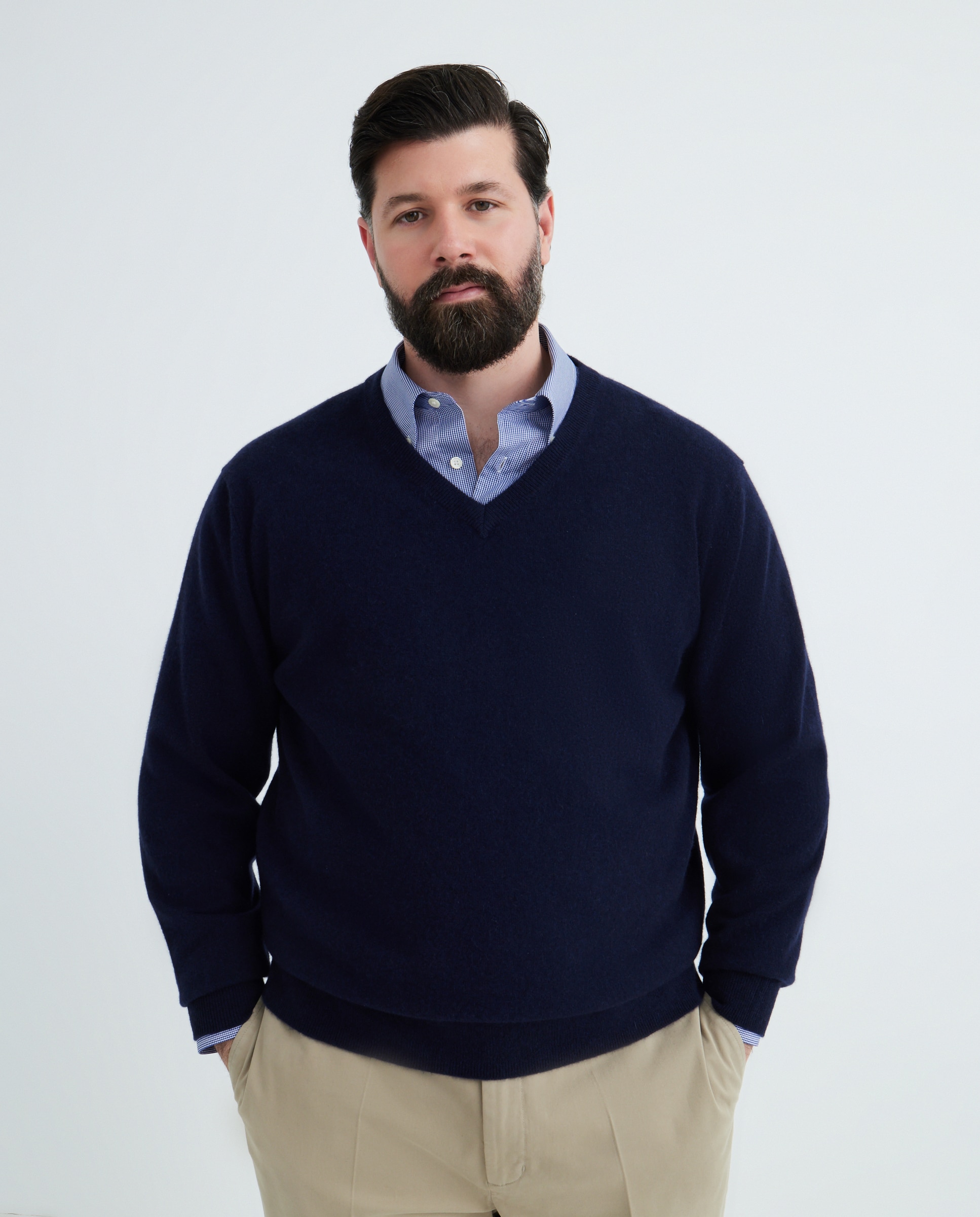Jersey cuello pico 100% cashmere hombre - Emidio Tucci - Azul marino Azul marino-1