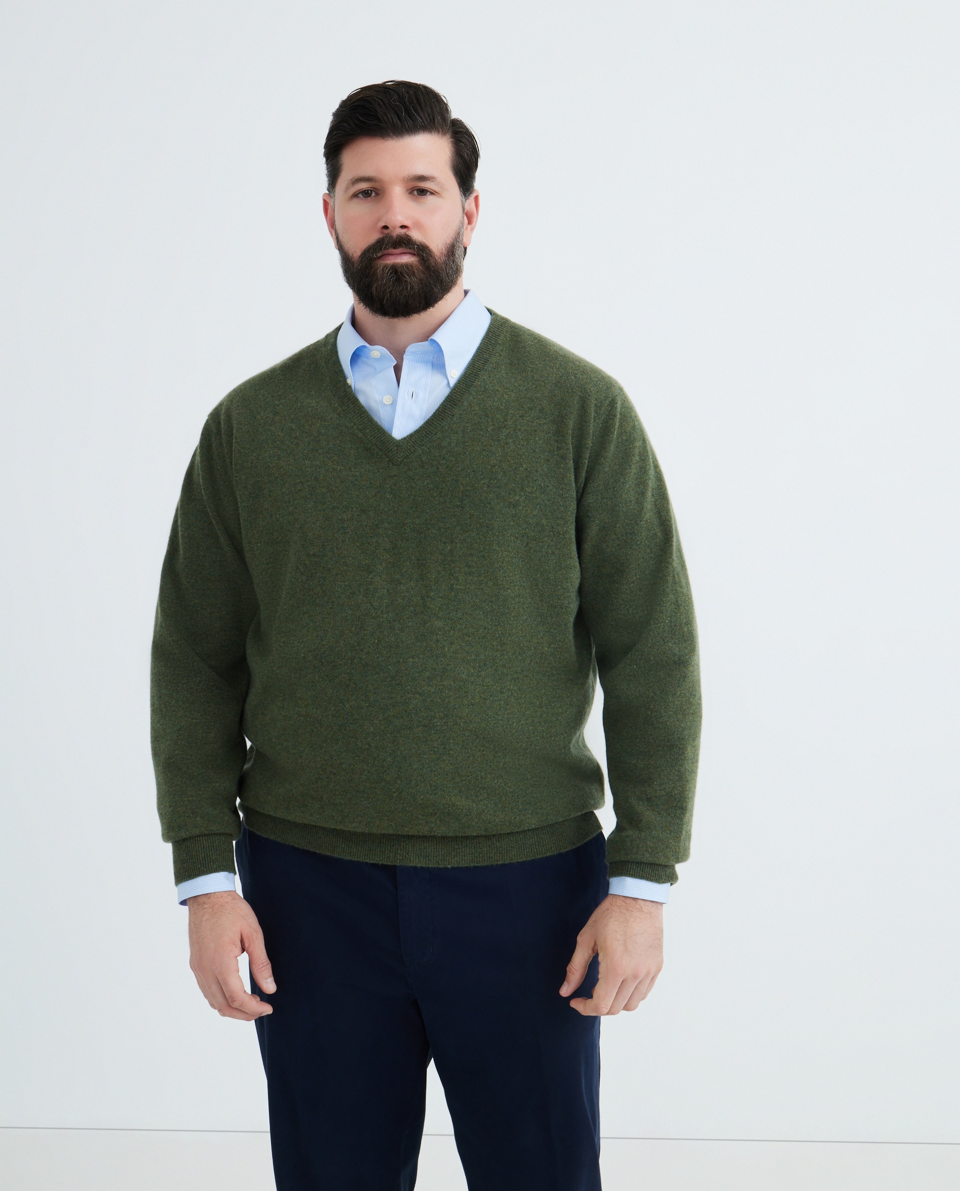 Jersey cuello pico 100% cashmere hombre - Emidio Tucci - Kaki Kaki-1
