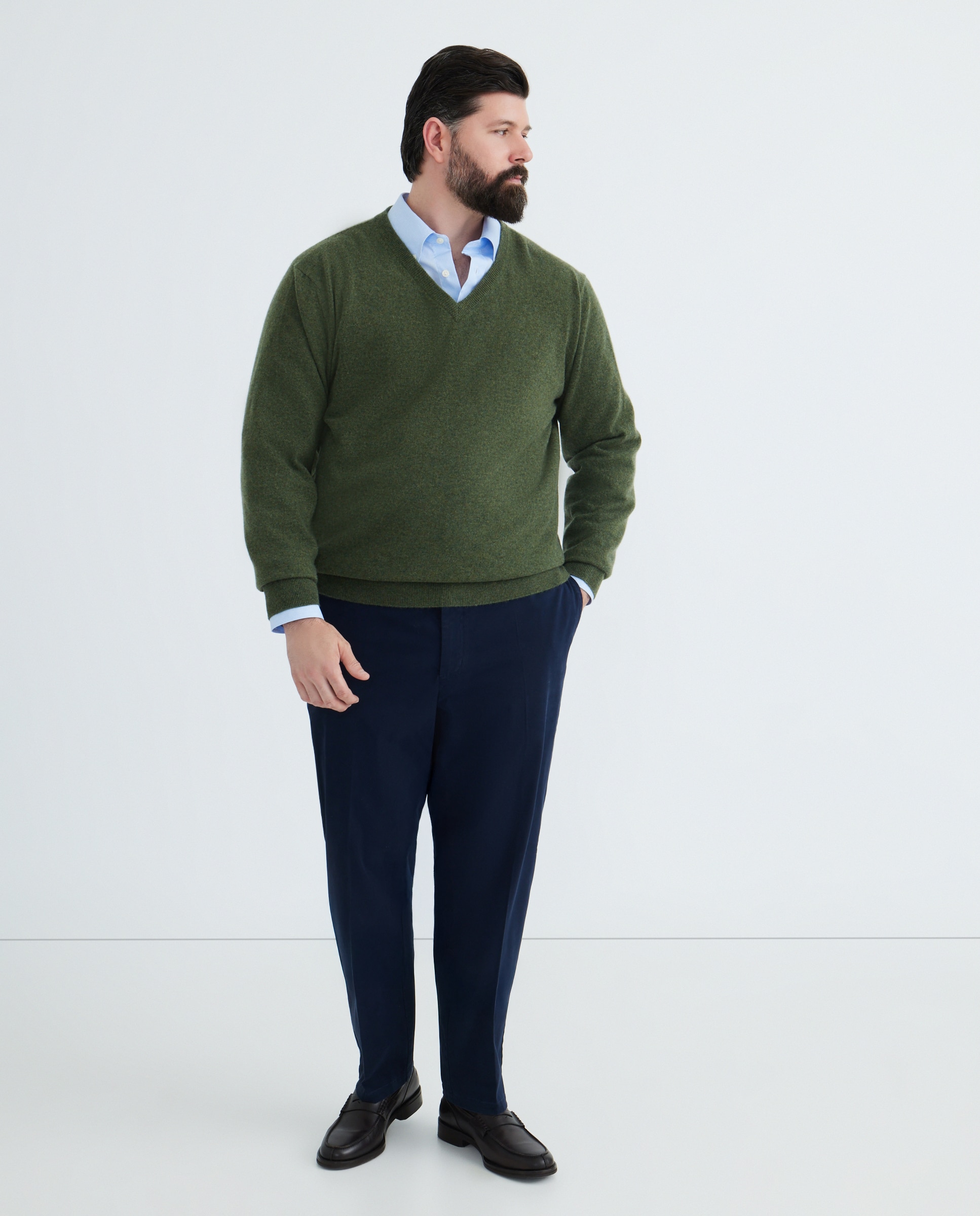 Jersey cuello pico 100% cashmere hombre - Emidio Tucci - Kaki Kaki-2