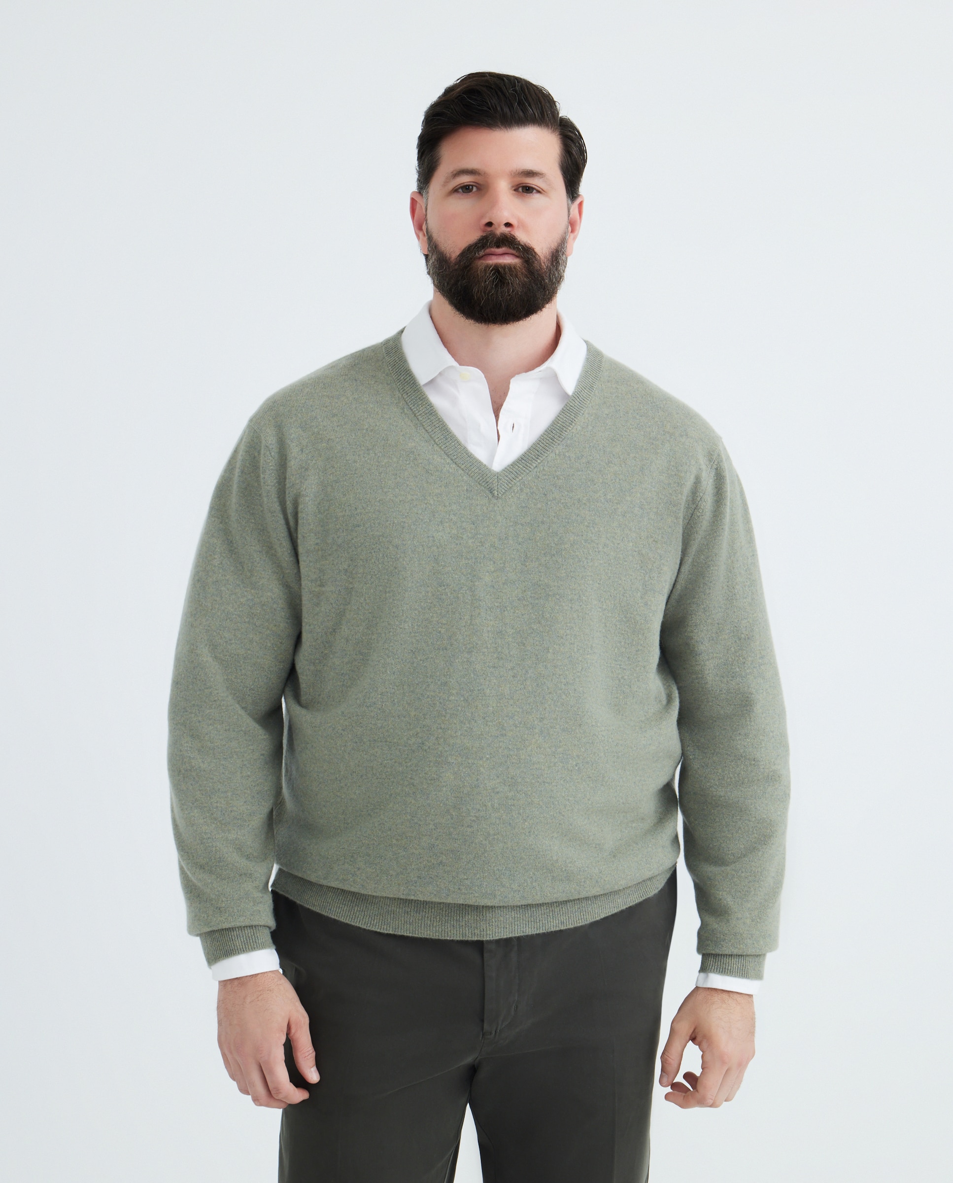 Jersey cuello pico 100% cashmere hombre - Emidio Tucci - Verde claro Verde claro-1