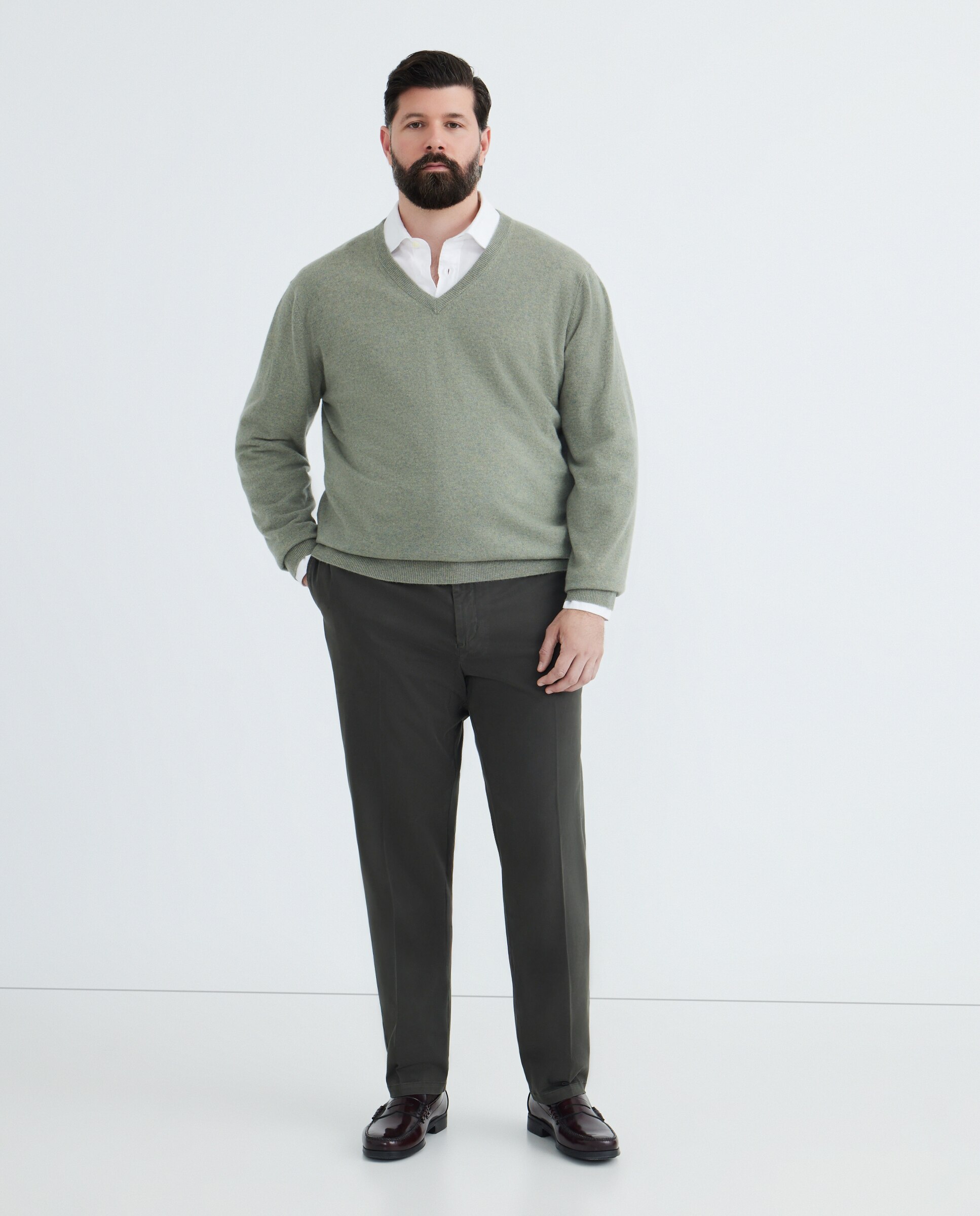 Jersey cuello pico 100% cashmere hombre - Emidio Tucci - Verde claro Verde claro-2