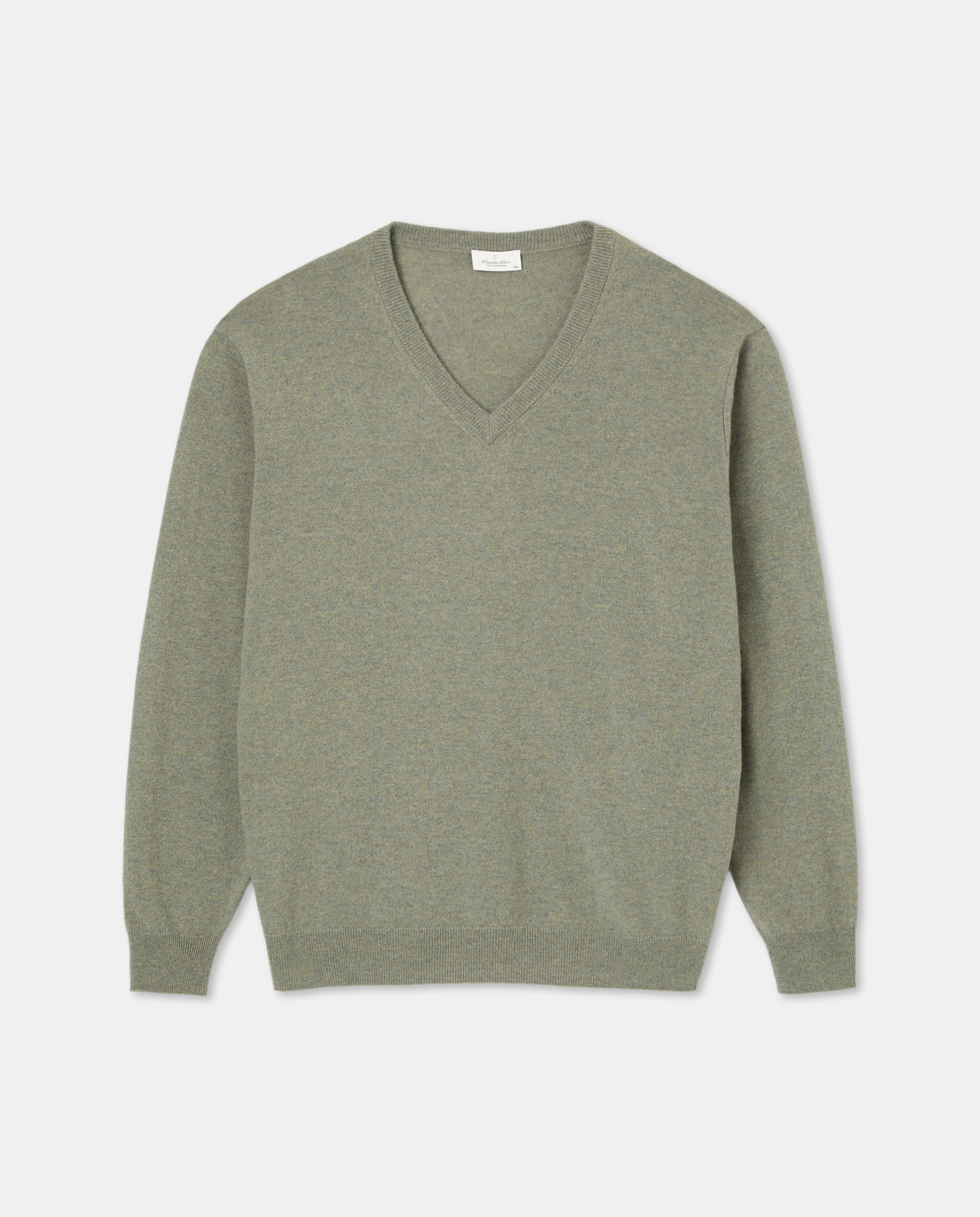 Jersey cuello pico 100% cashmere hombre - Emidio Tucci - Verde claro Verde claro-4