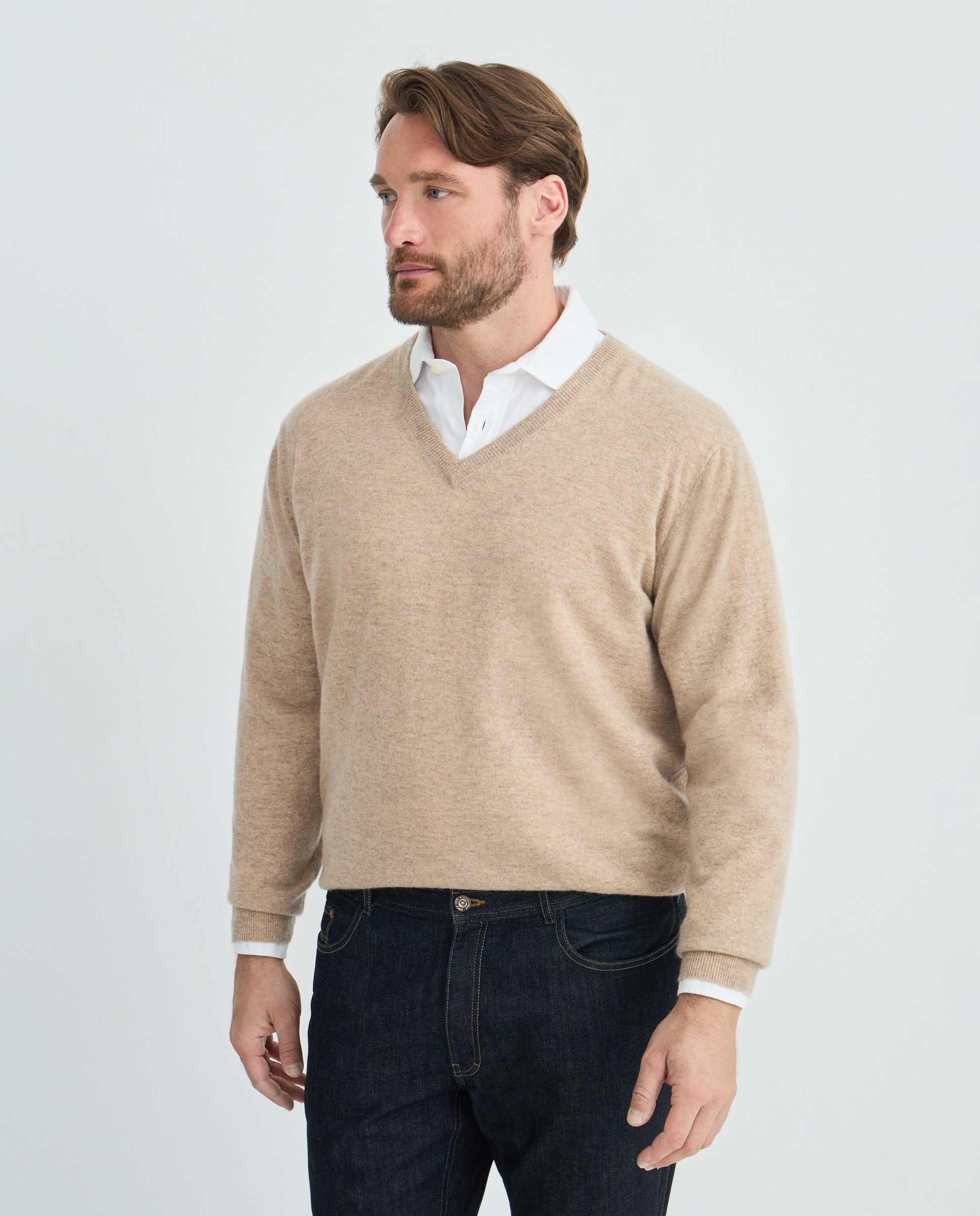 Jersey cuello pico 100% cashmere hombre - Emidio Tucci - Beige Beige-1