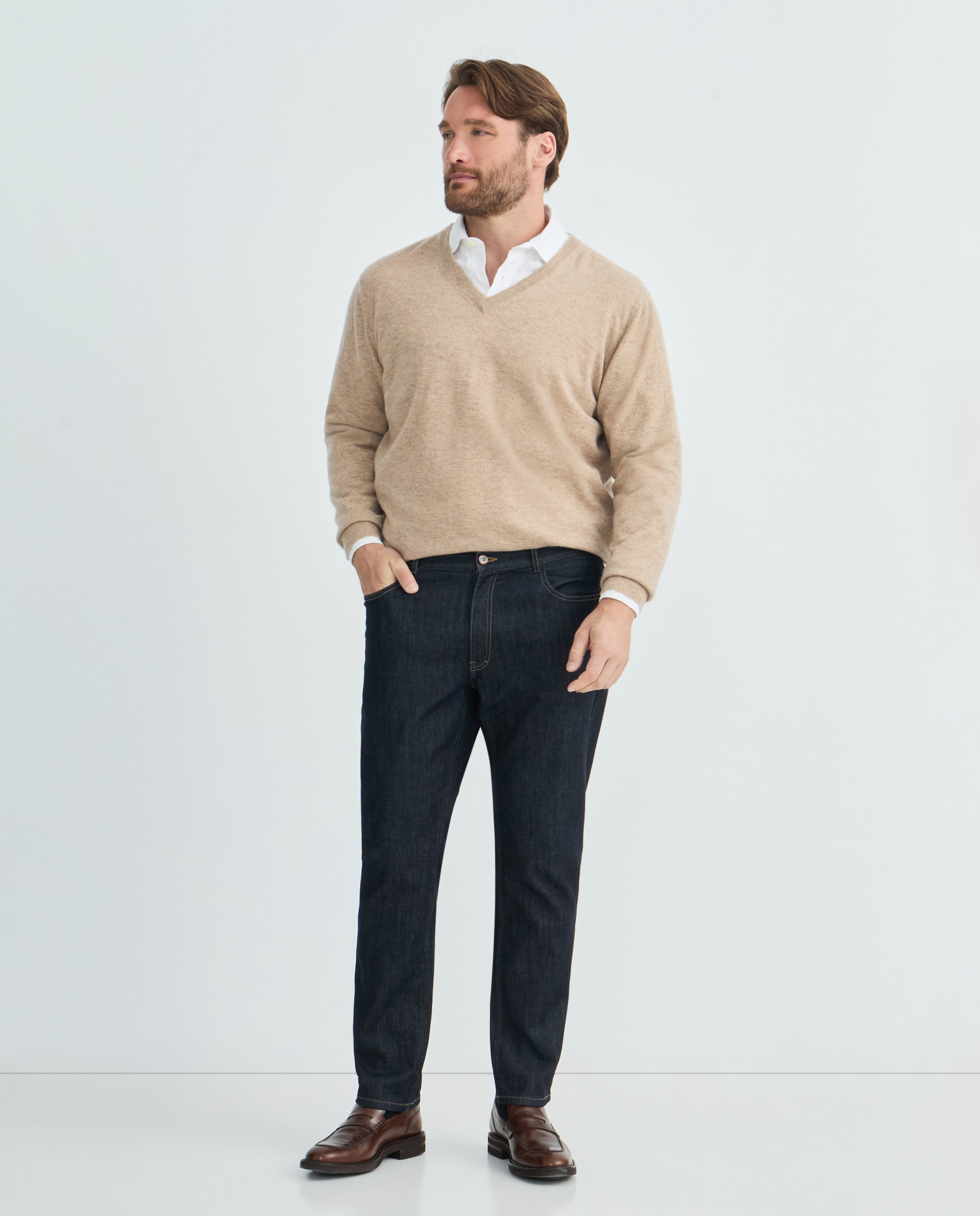 Jersey cuello pico 100% cashmere hombre - Emidio Tucci - Beige Beige-2