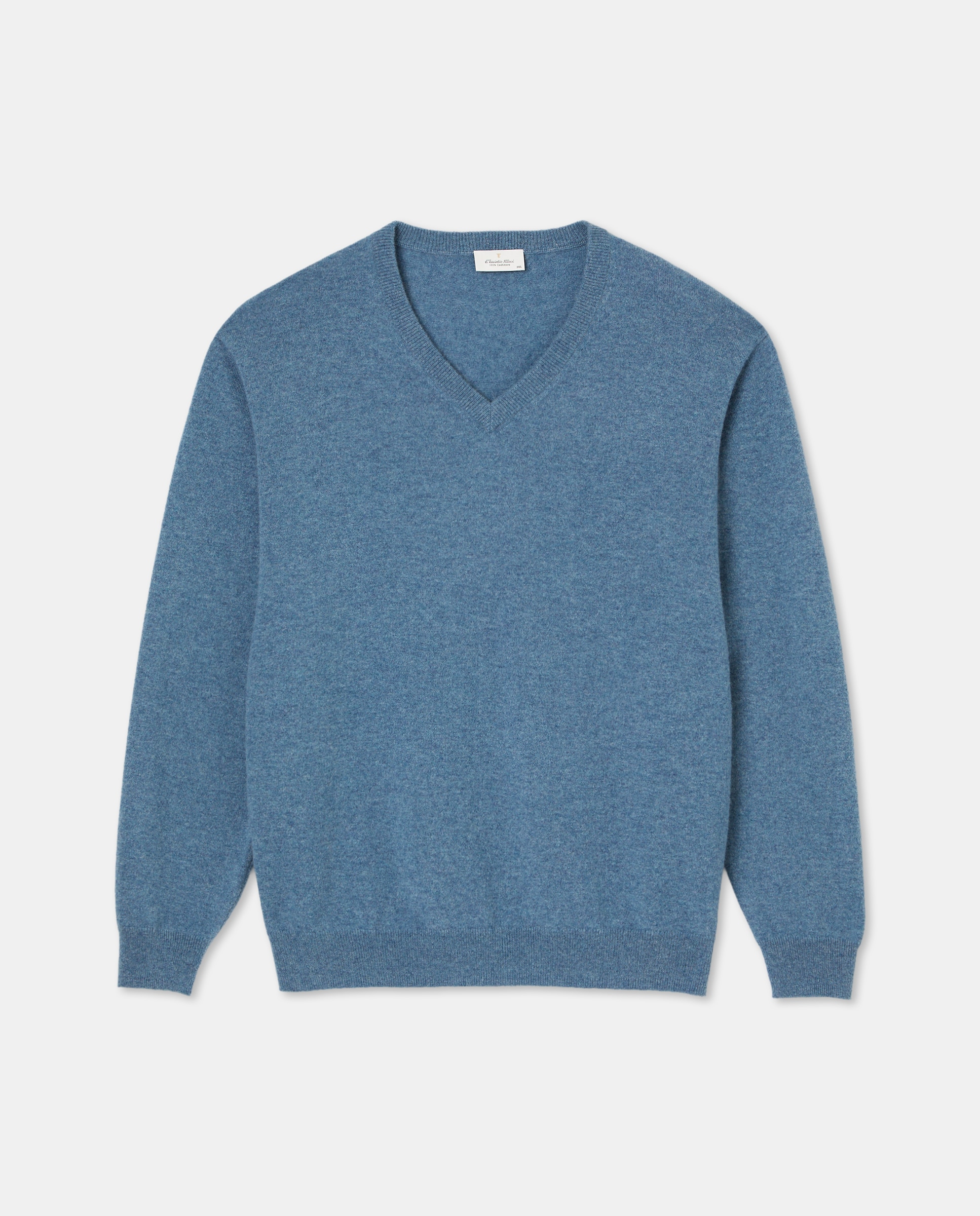Jersey cuello pico 100% cashmere hombre - Emidio Tucci - Azul Azul-4
