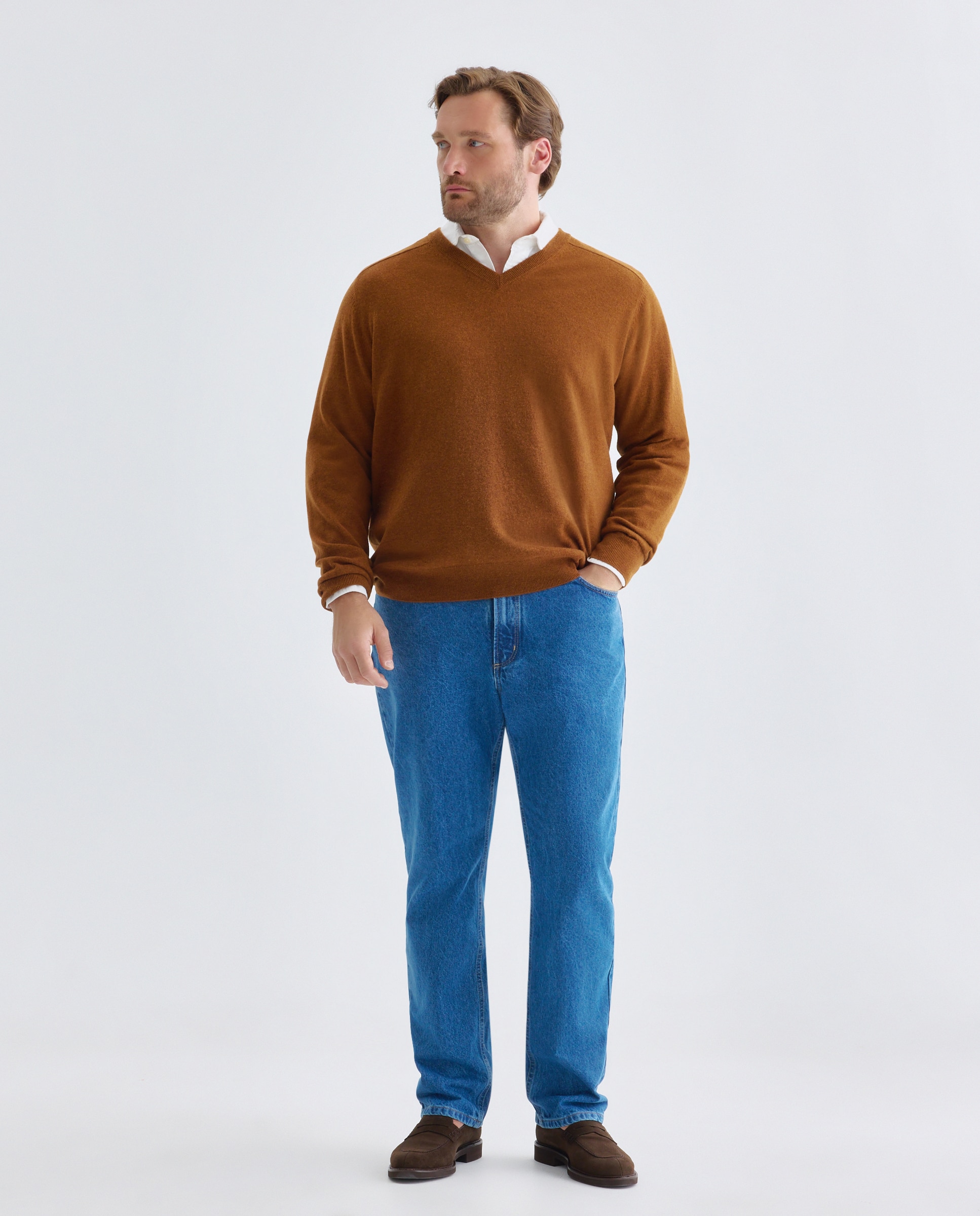 Jersey de hombre cuello pico liso lana cashmere tallas grandes - Emidio Tucci - Naranja Naranja-2