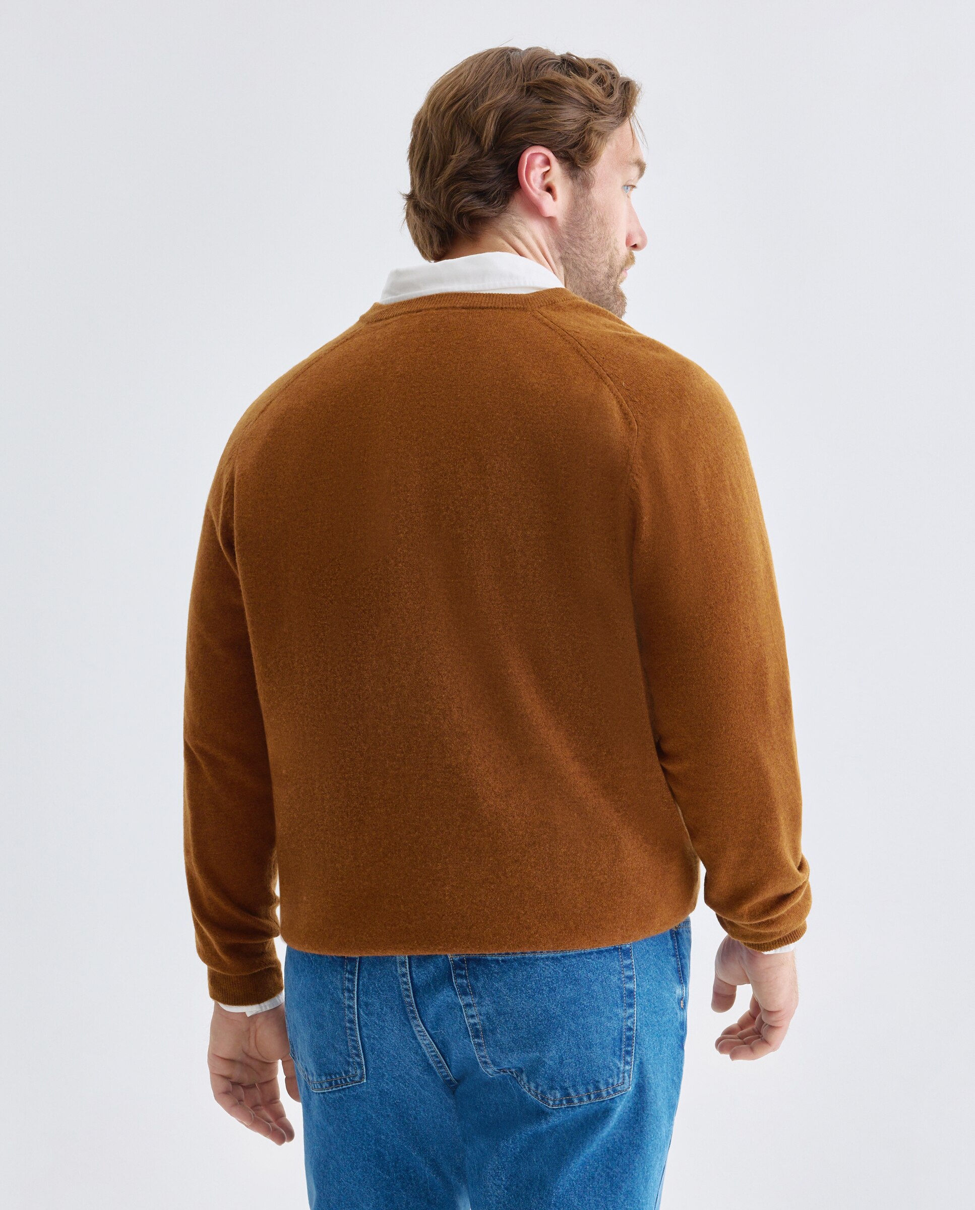 Jersey de hombre cuello pico liso lana cashmere tallas grandes - Emidio Tucci - Naranja Naranja-3