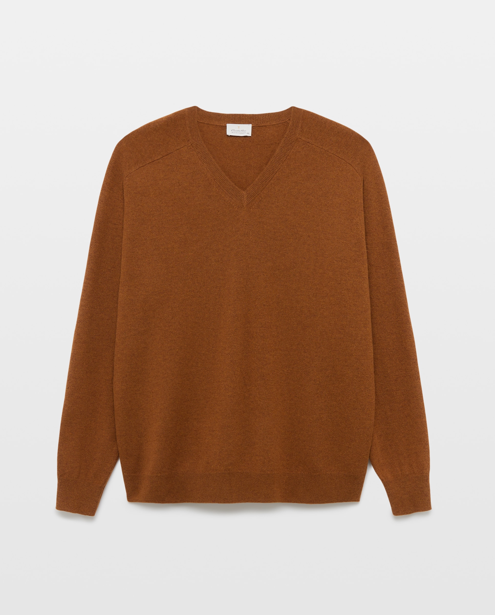 Jersey de hombre cuello pico liso lana cashmere tallas grandes - Emidio Tucci - Naranja Naranja-4