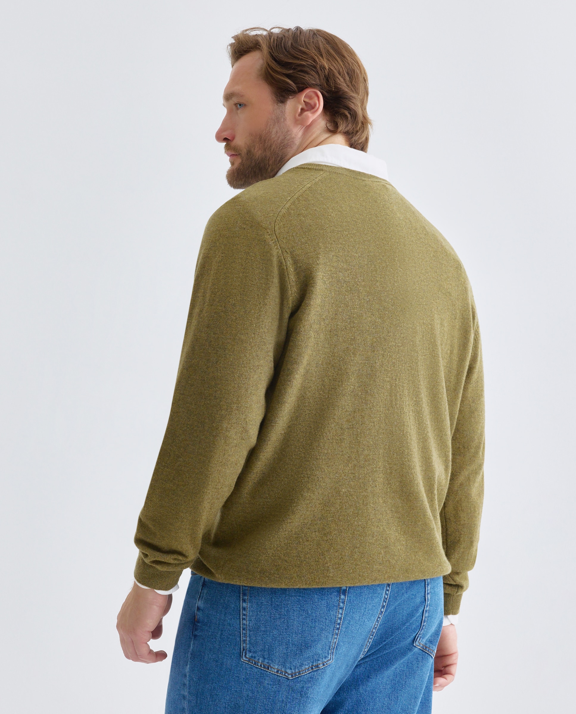 Jersey de hombre cuello pico liso lana cashmere tallas grandes - Emidio Tucci - Kaki Kaki-3