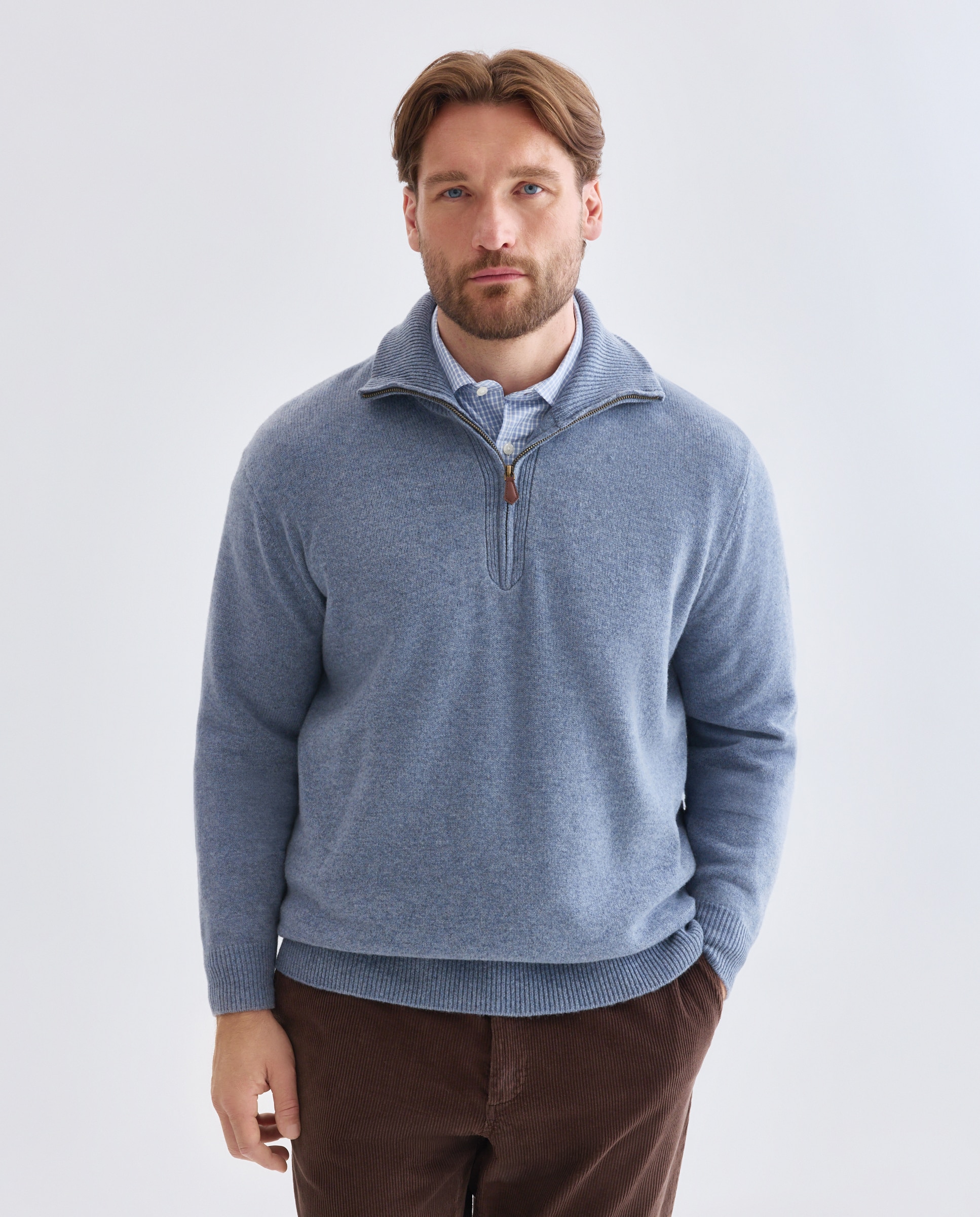 Jersey cuello semicisne cremallera lana/cashmere hombre - Emidio Tucci - Azul Azul-1