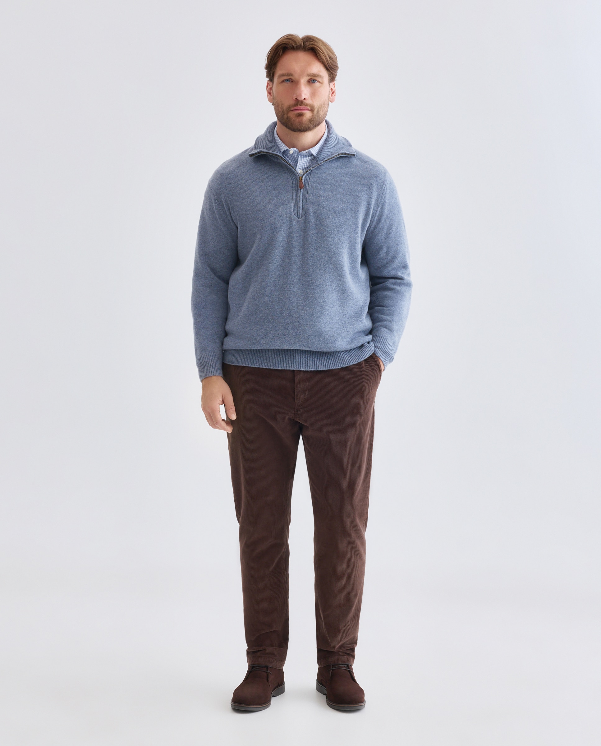 Jersey cuello semicisne cremallera lana/cashmere hombre - Emidio Tucci - Azul Azul-3