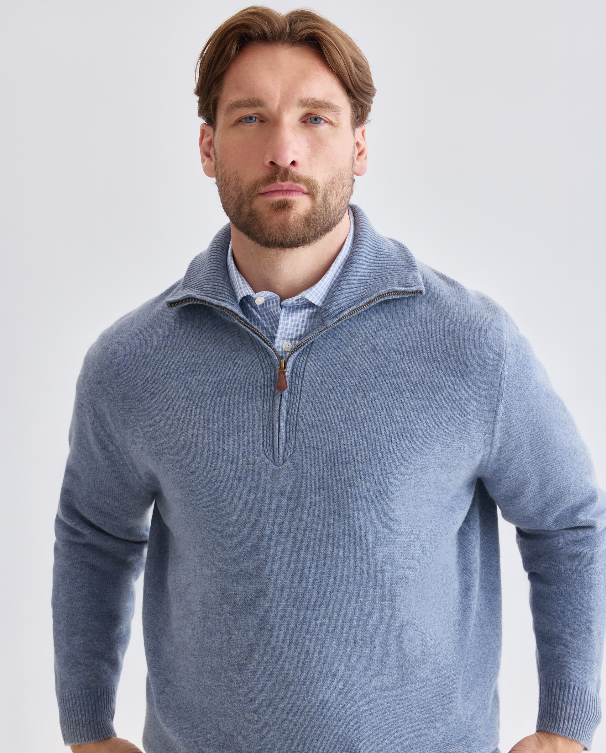 Jersey cuello semicisne cremallera lana/cashmere hombre - Emidio Tucci - Azul Azul-4