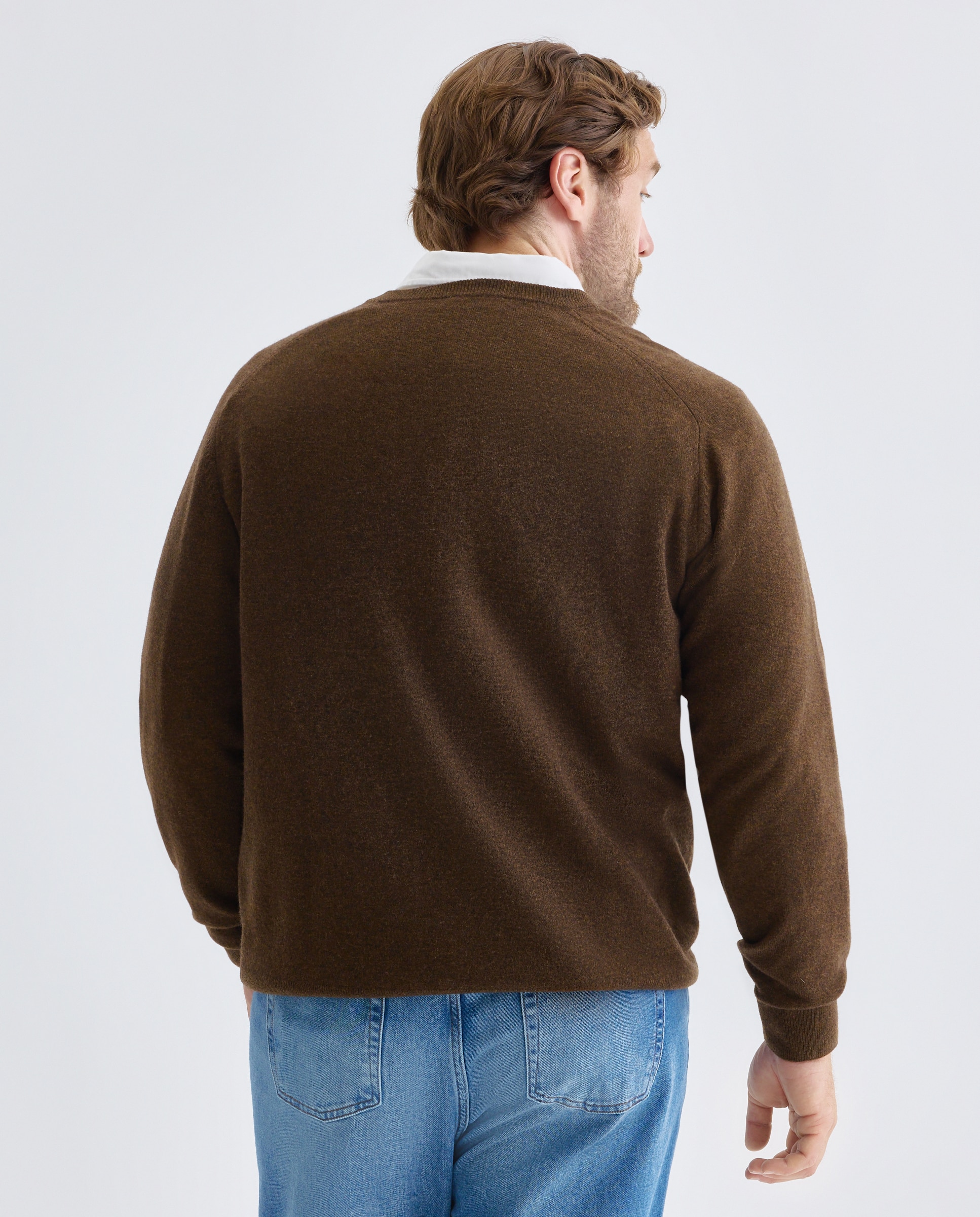 Jersey de hombre cuello pico liso lana cashmere tallas grandes - Emidio Tucci - Marrón Marrón-3