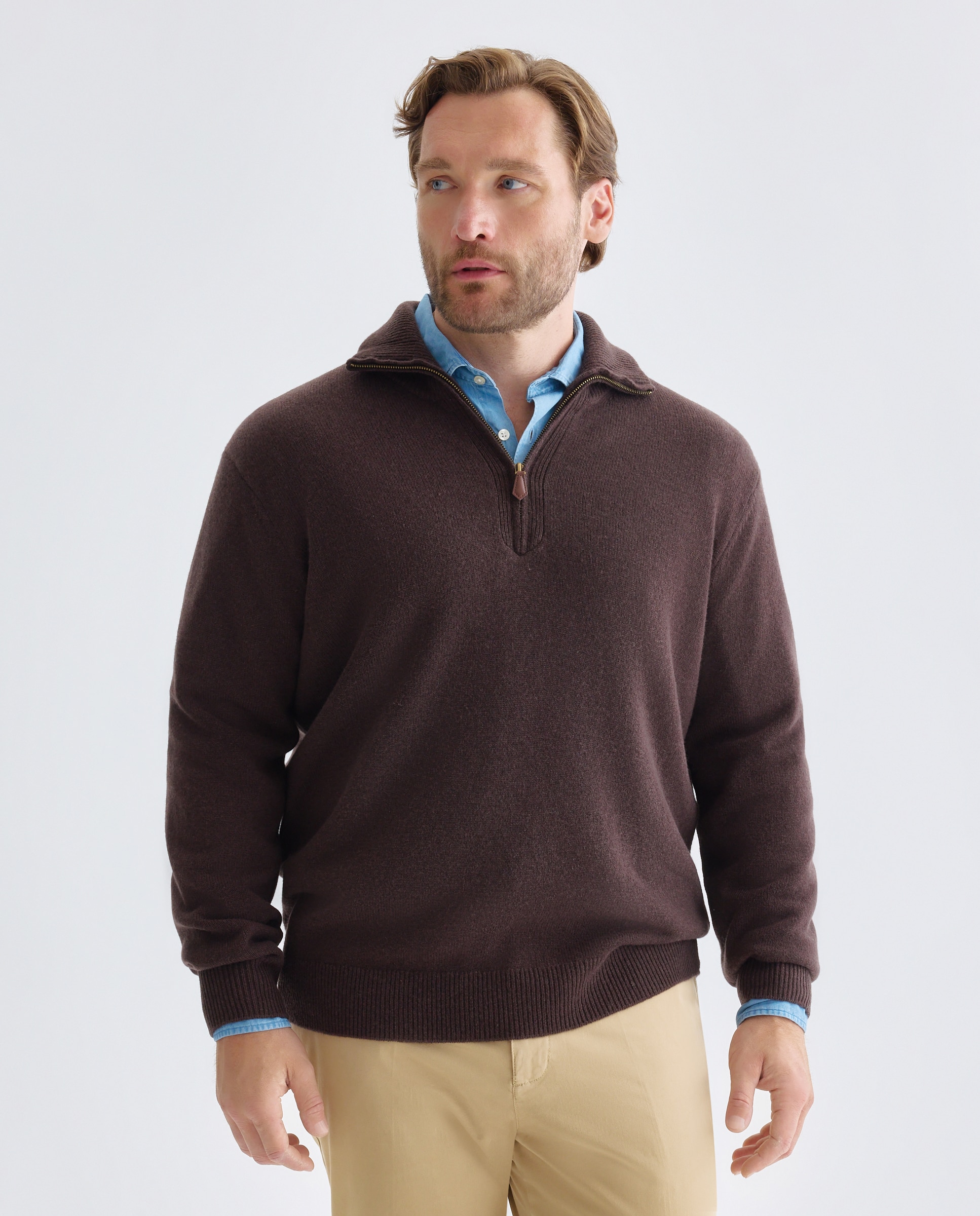 Jersey cuello semicisne cremallera lana/cashmere hombre - Emidio Tucci - Marrón Marrón-1