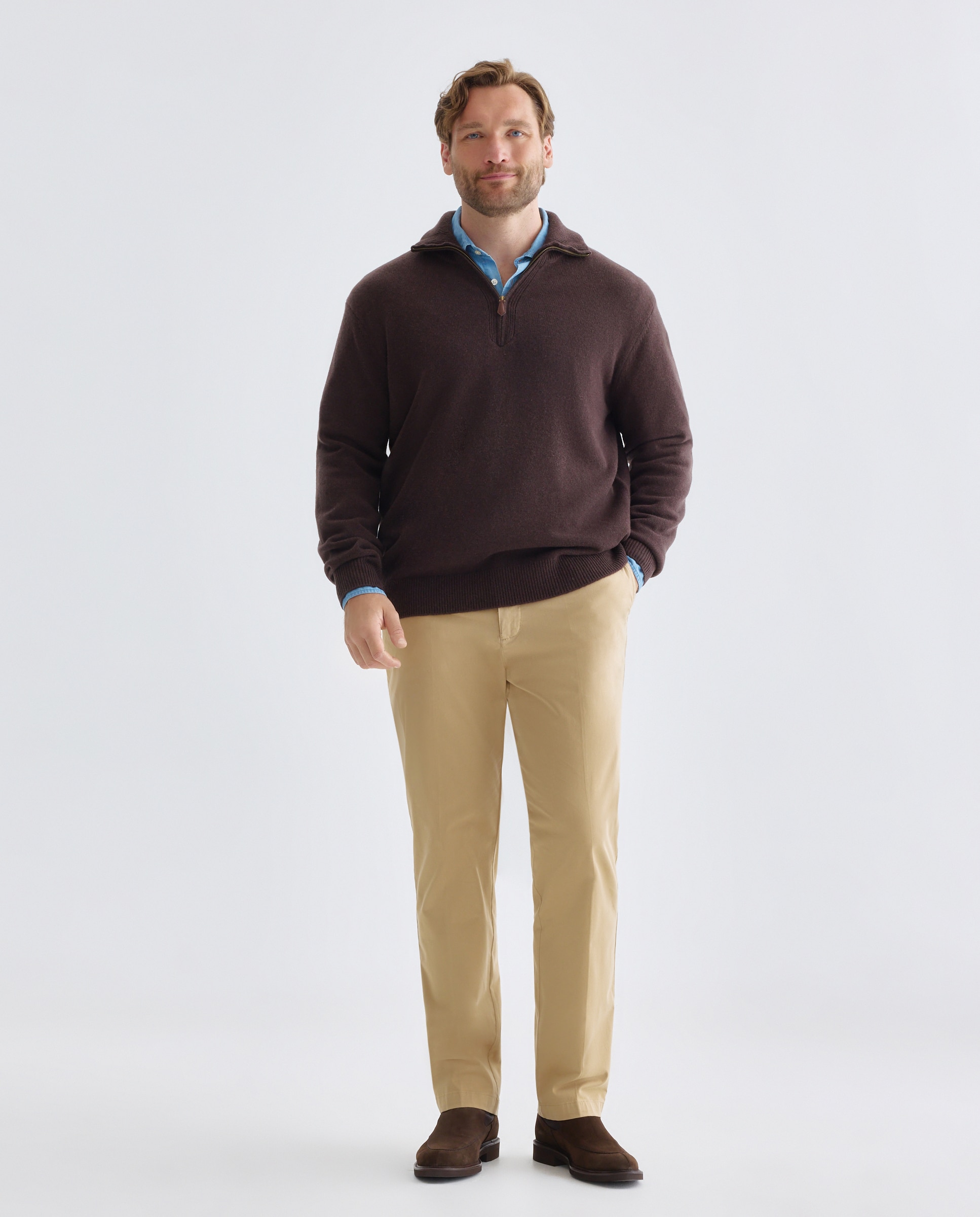 Jersey cuello semicisne cremallera lana/cashmere hombre - Emidio Tucci - Marrón Marrón-2