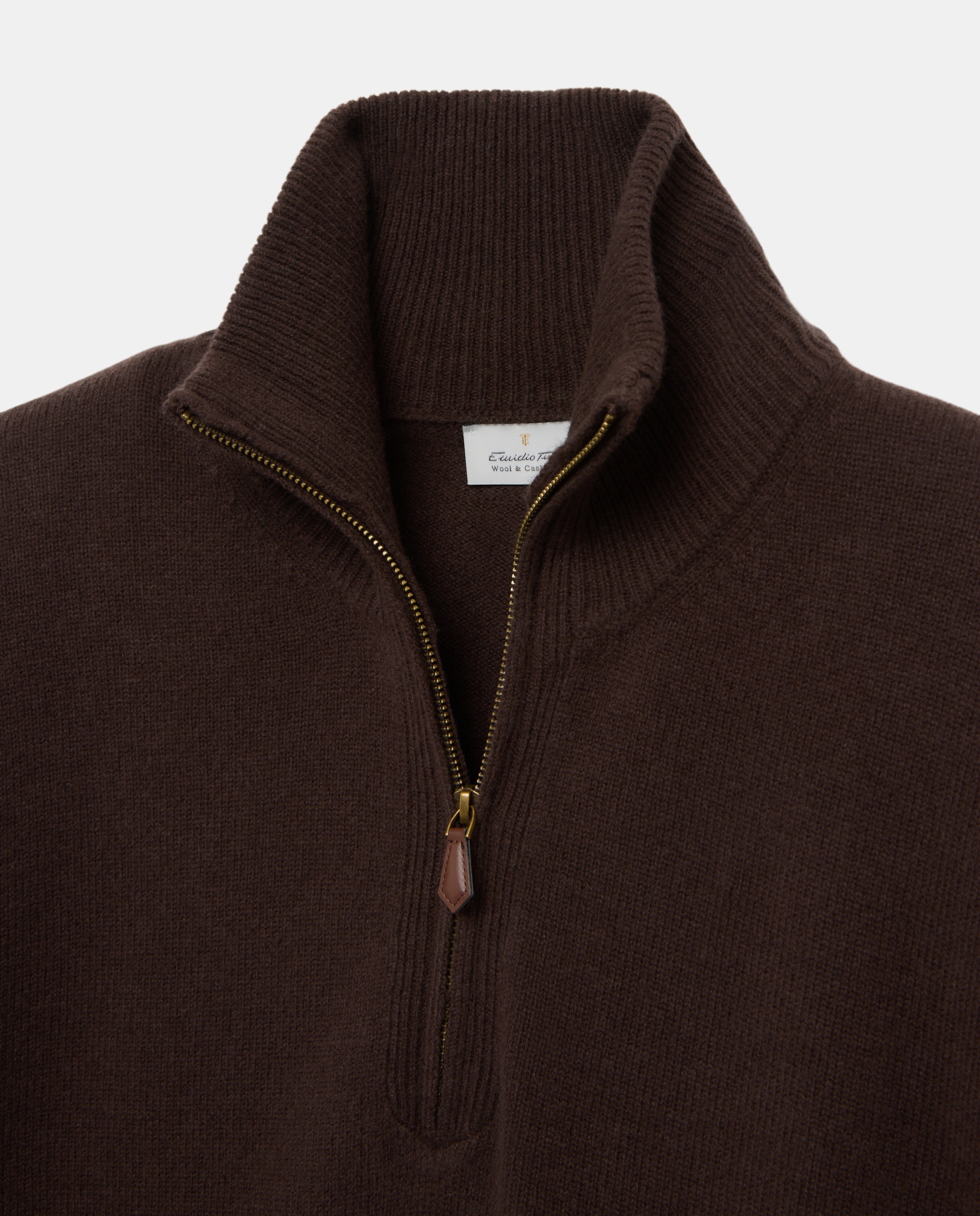 Jersey cuello semicisne cremallera lana/cashmere hombre - Emidio Tucci - Marrón Marrón-5