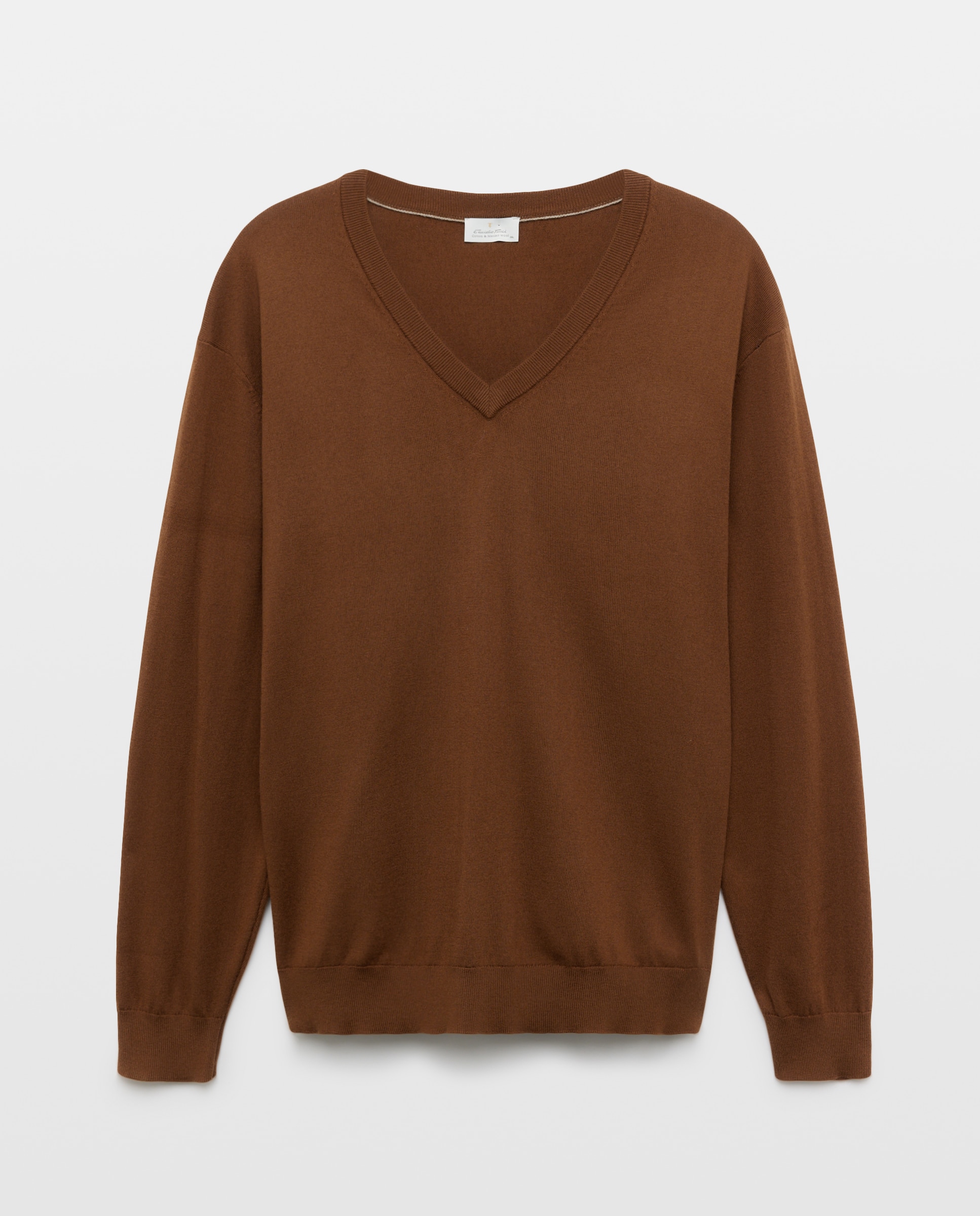 Imagem 0 de Camisola de Malha Lisa de Algodão Merino com Gola em Bico Tamanhos Grandes