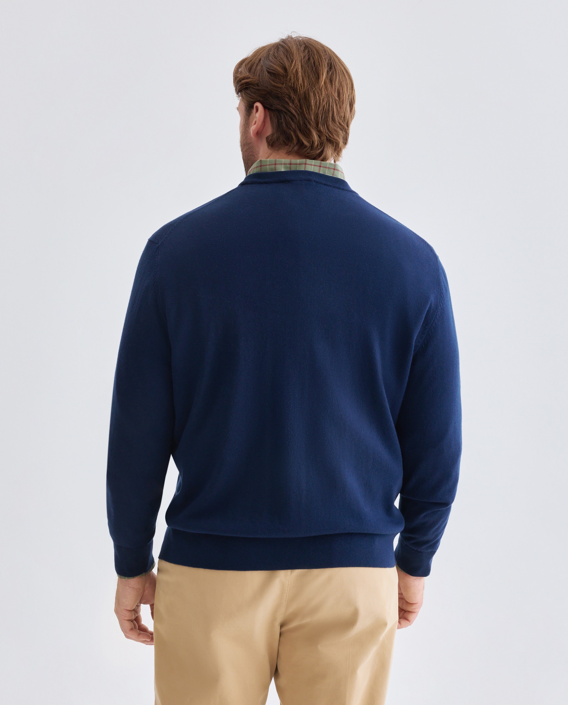 Jersey de hombre de cuello redondo liso algodón merino tallas grandes - Emidio Tucci - Azul marino Azul marino-3