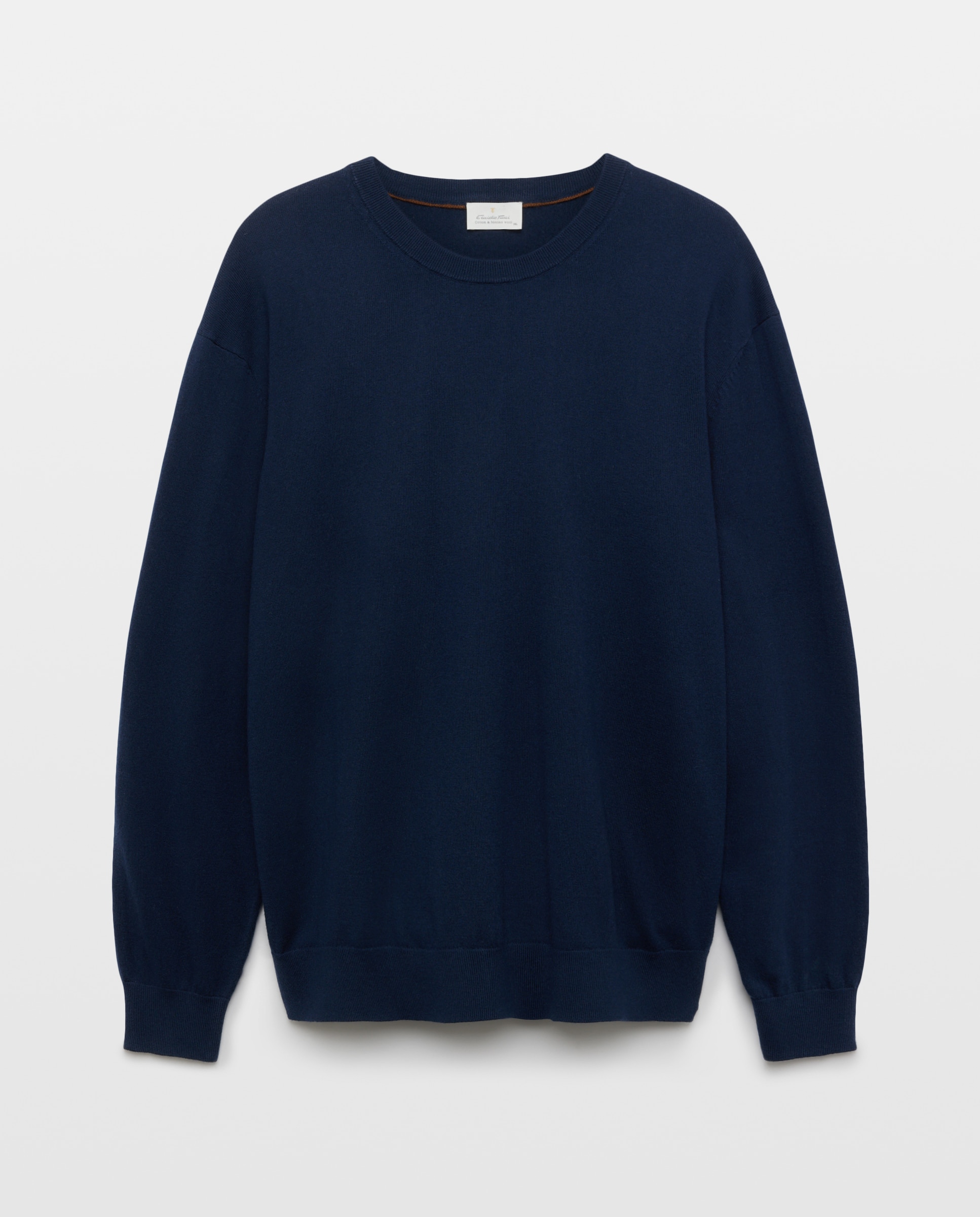 Jersey de hombre de cuello redondo liso algodón merino tallas grandes - Emidio Tucci - Azul marino Azul marino-5