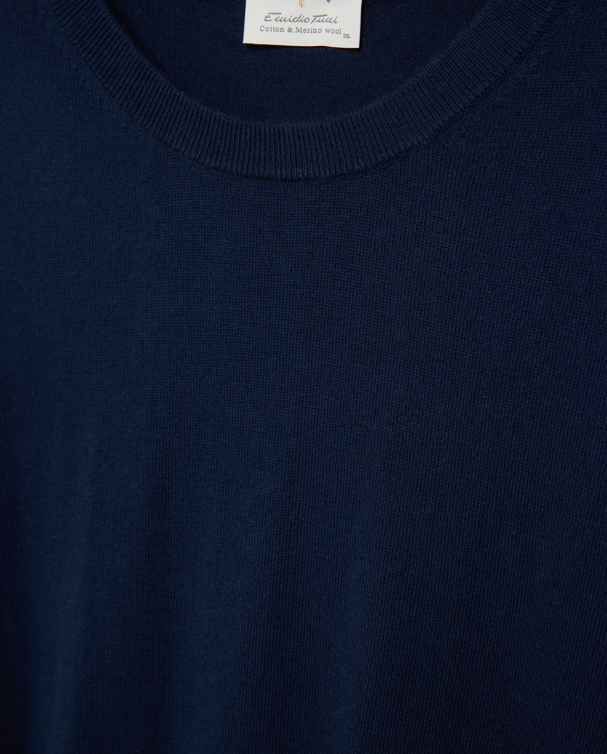 Jersey de hombre de cuello redondo liso algodón merino tallas grandes - Emidio Tucci - Azul marino Azul marino-6